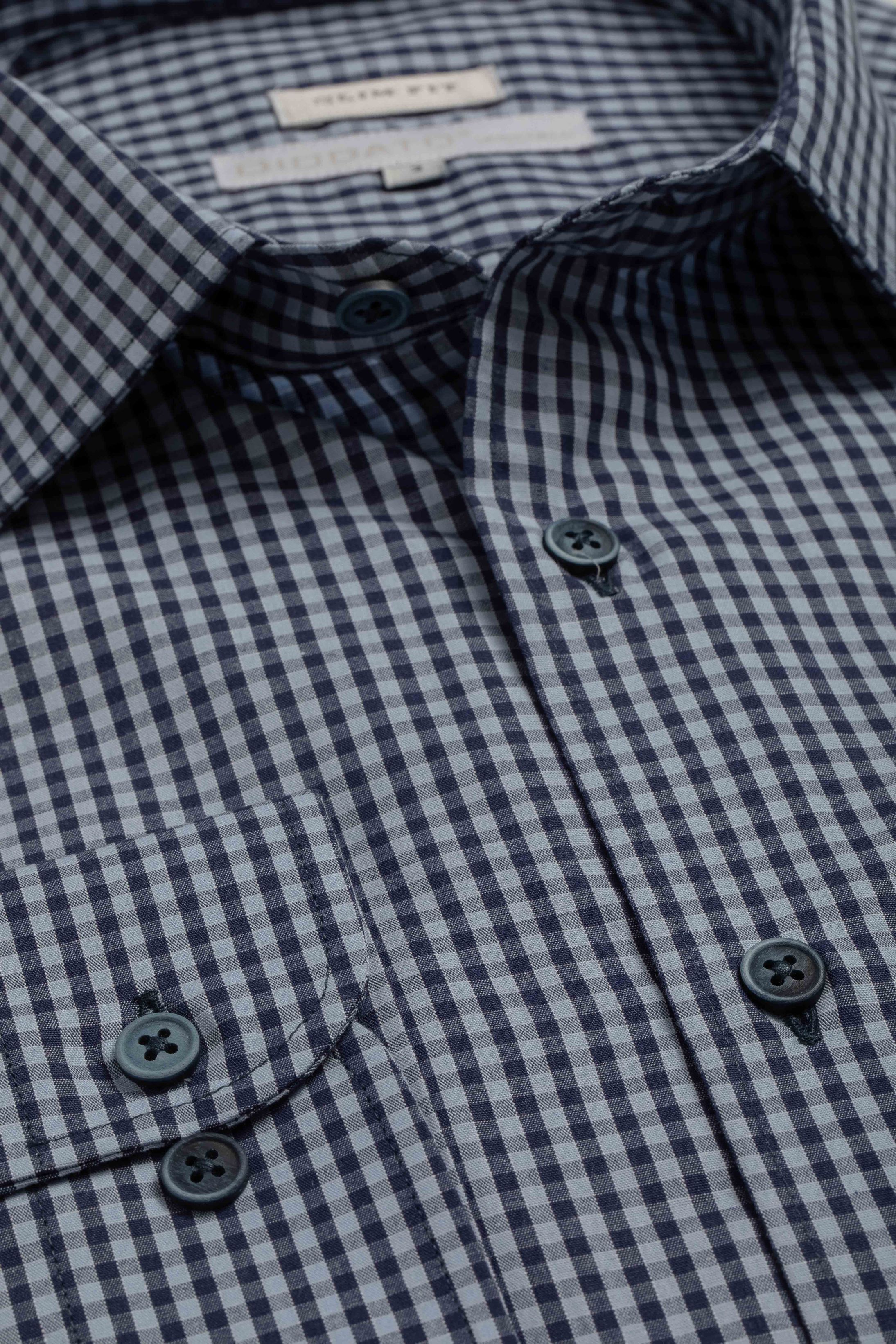 Camisa Manga Longa Slim fit Quadriculada Marinho