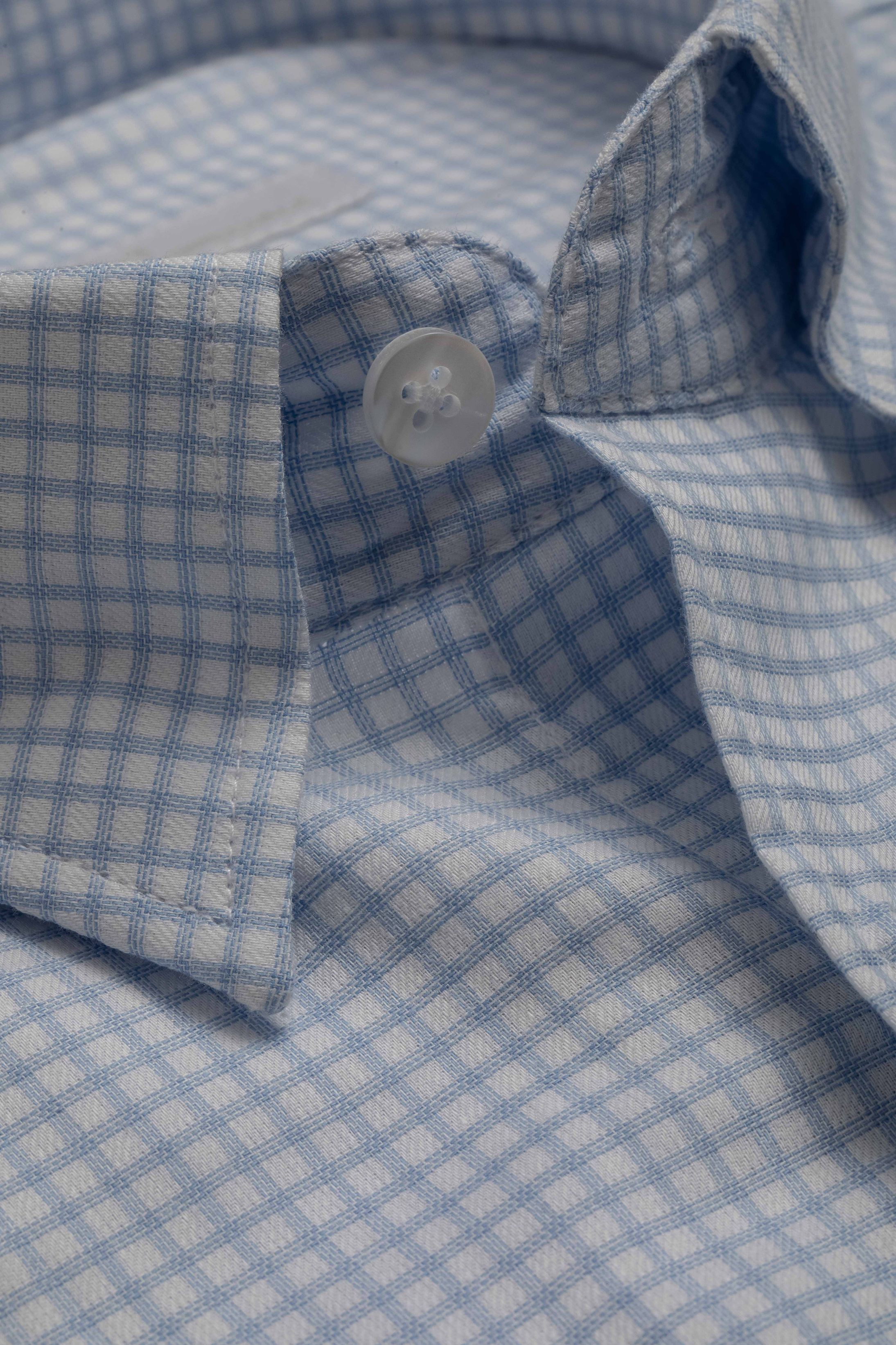 Camisa Manga Longa Regular Quadriculado Branco/azu - Diodato Alfaiataria