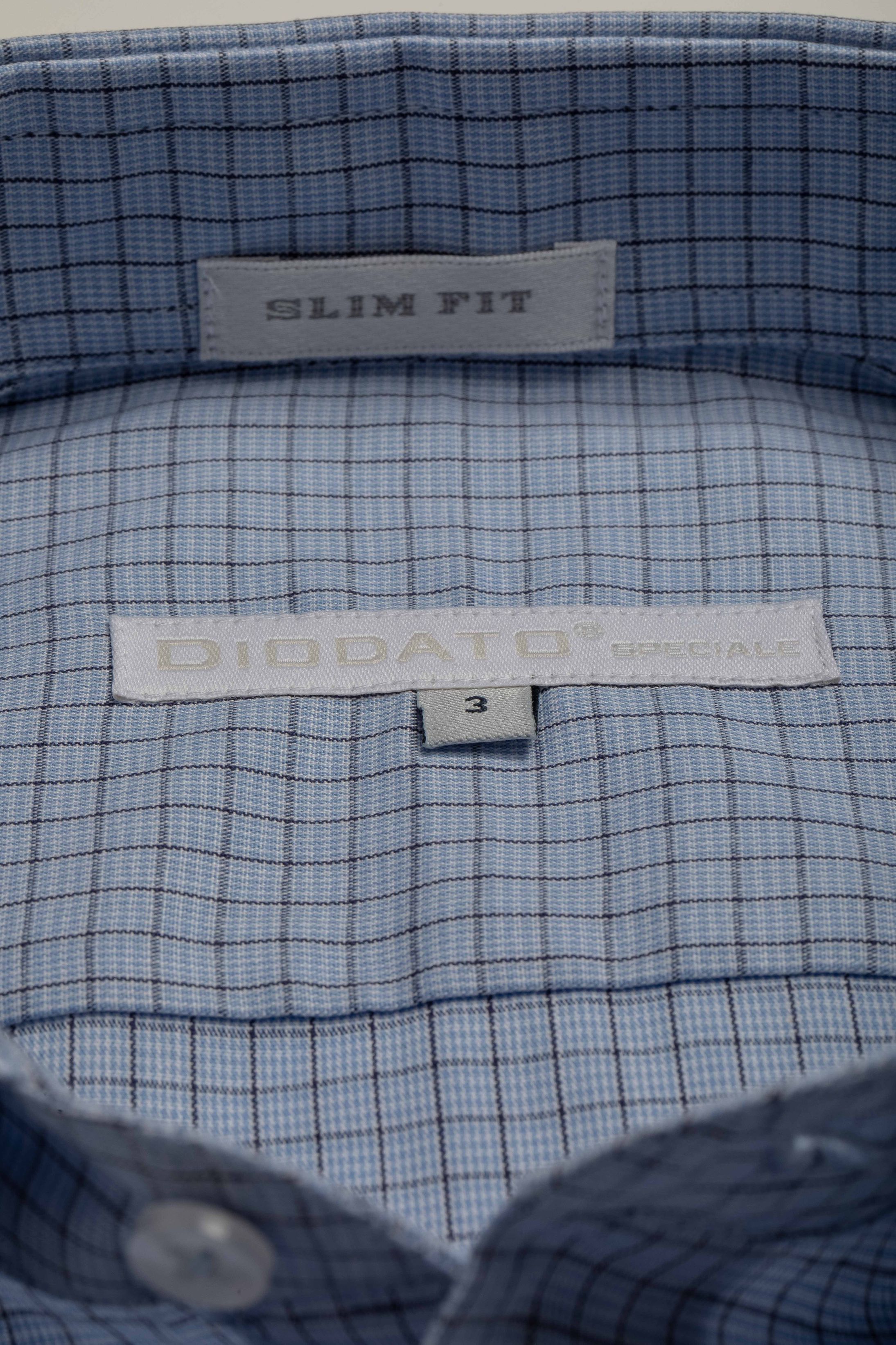 Camisa Manga Longa Slim fit Quadriculada Azul