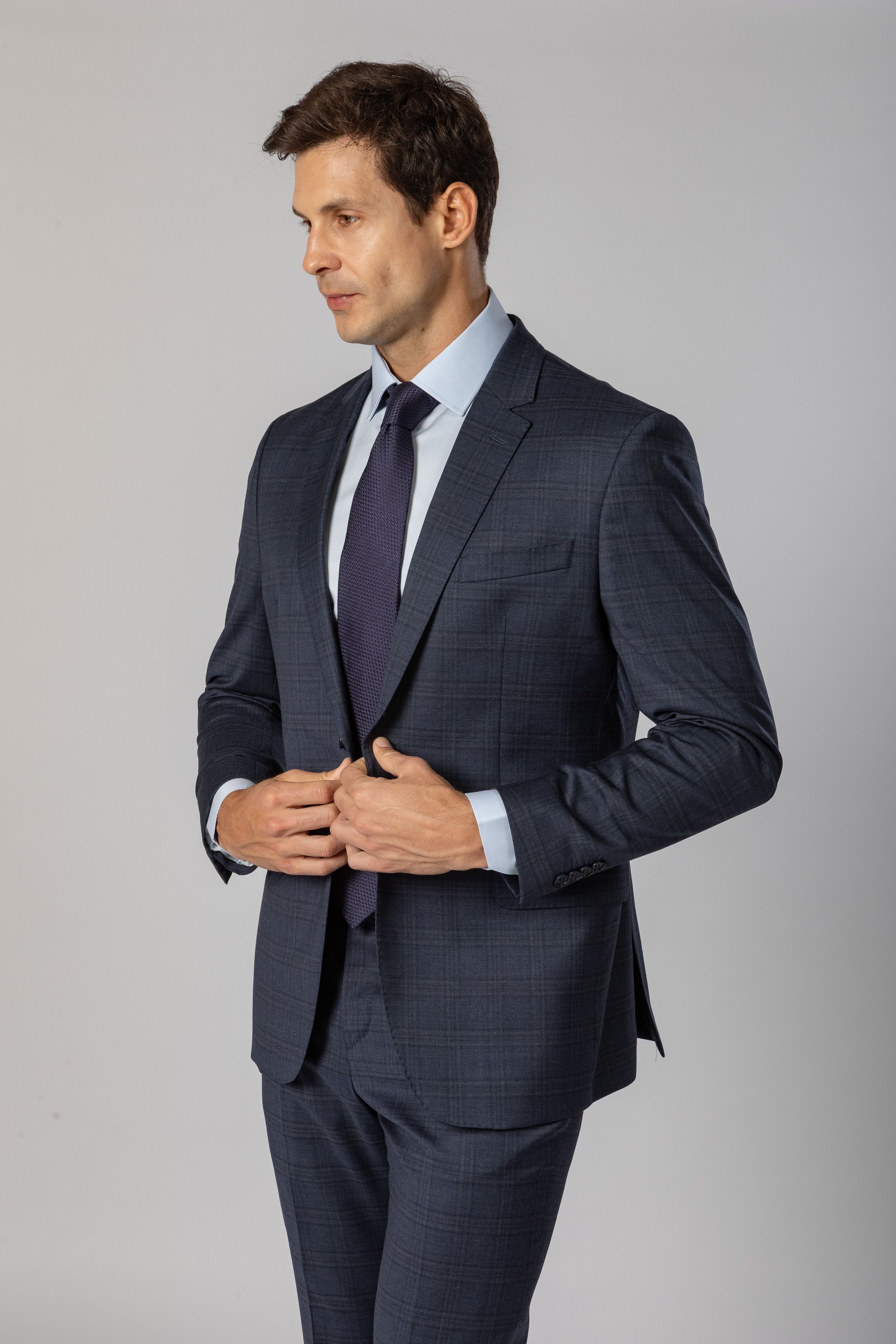 Costume Reda Super 110 Slim Window Pane Marinho 