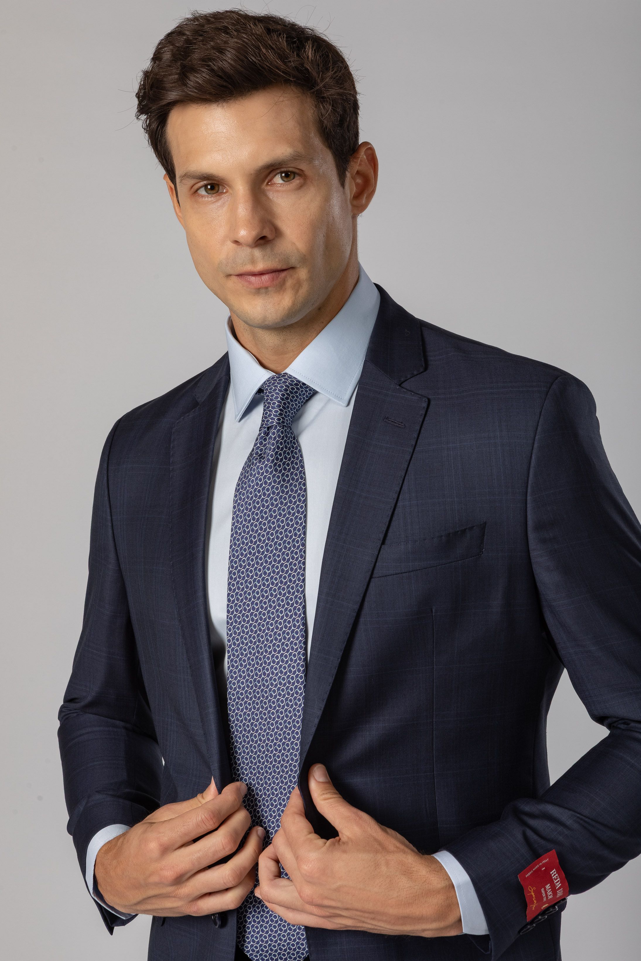 Costume Reda Super 150 Slim Window Pane Marinho 