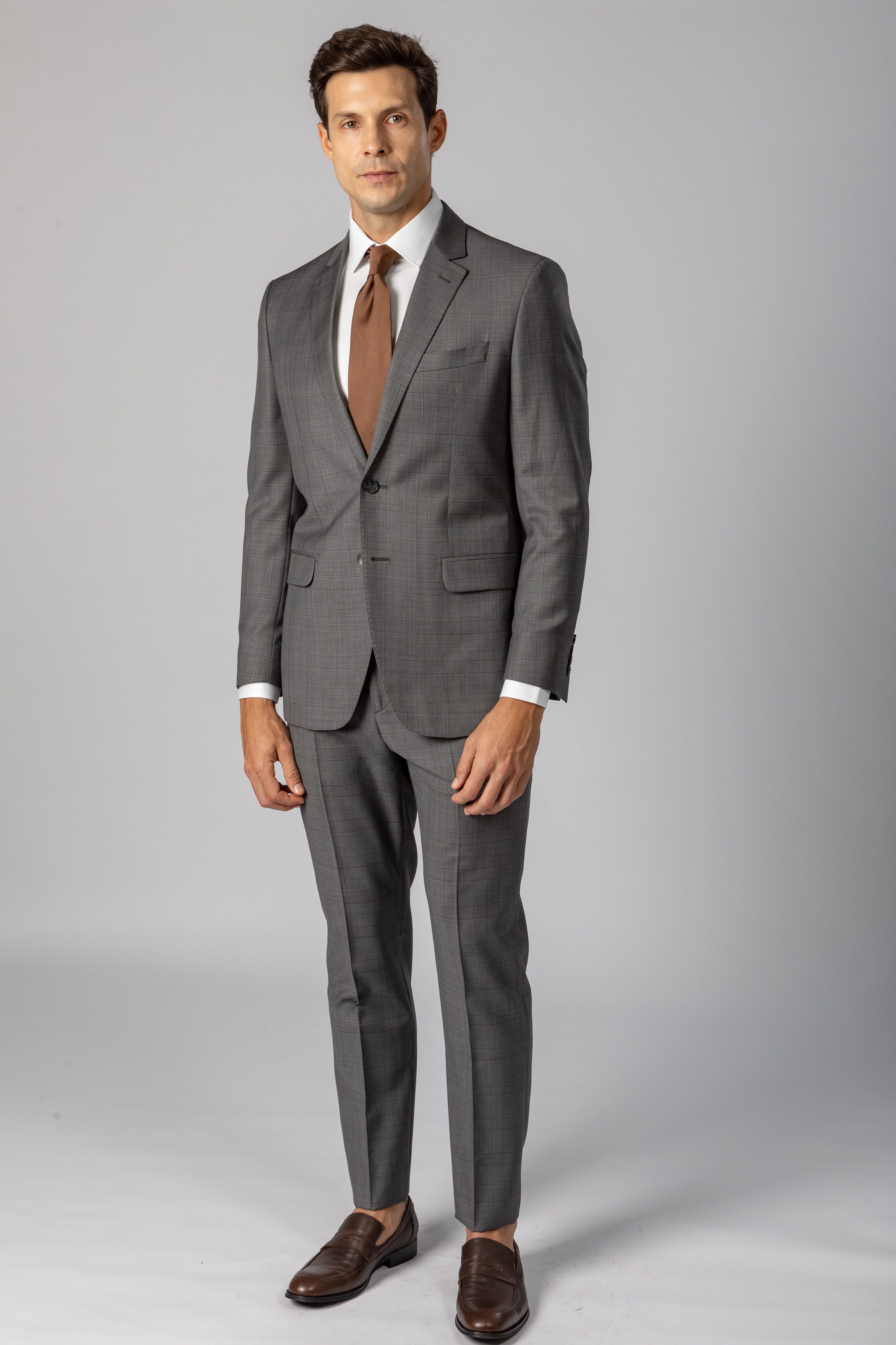 Costume Super 120 Slim Window Pane Cinza médio