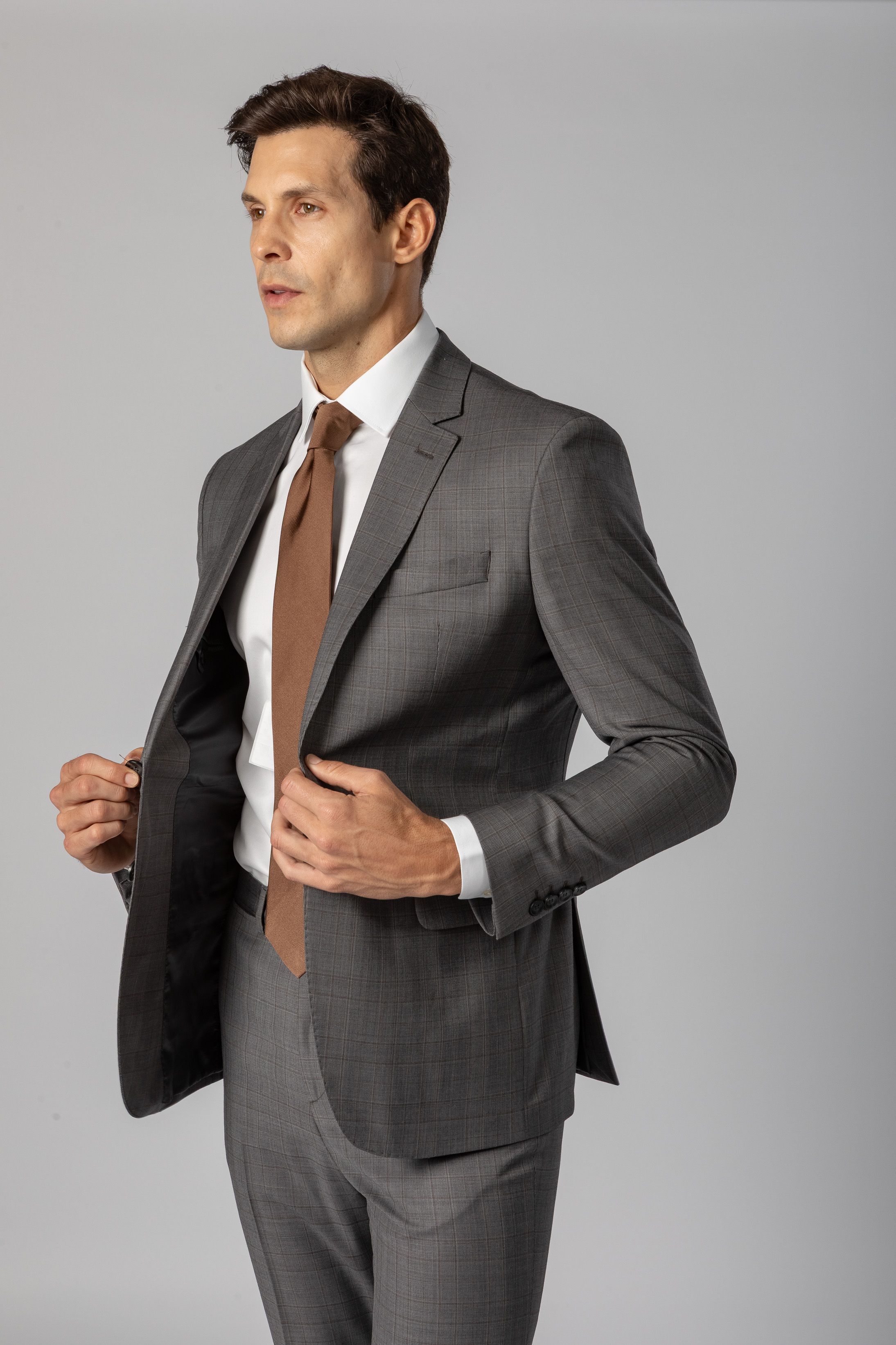 Costume Super 120 Slim Window Pane Cinza médio