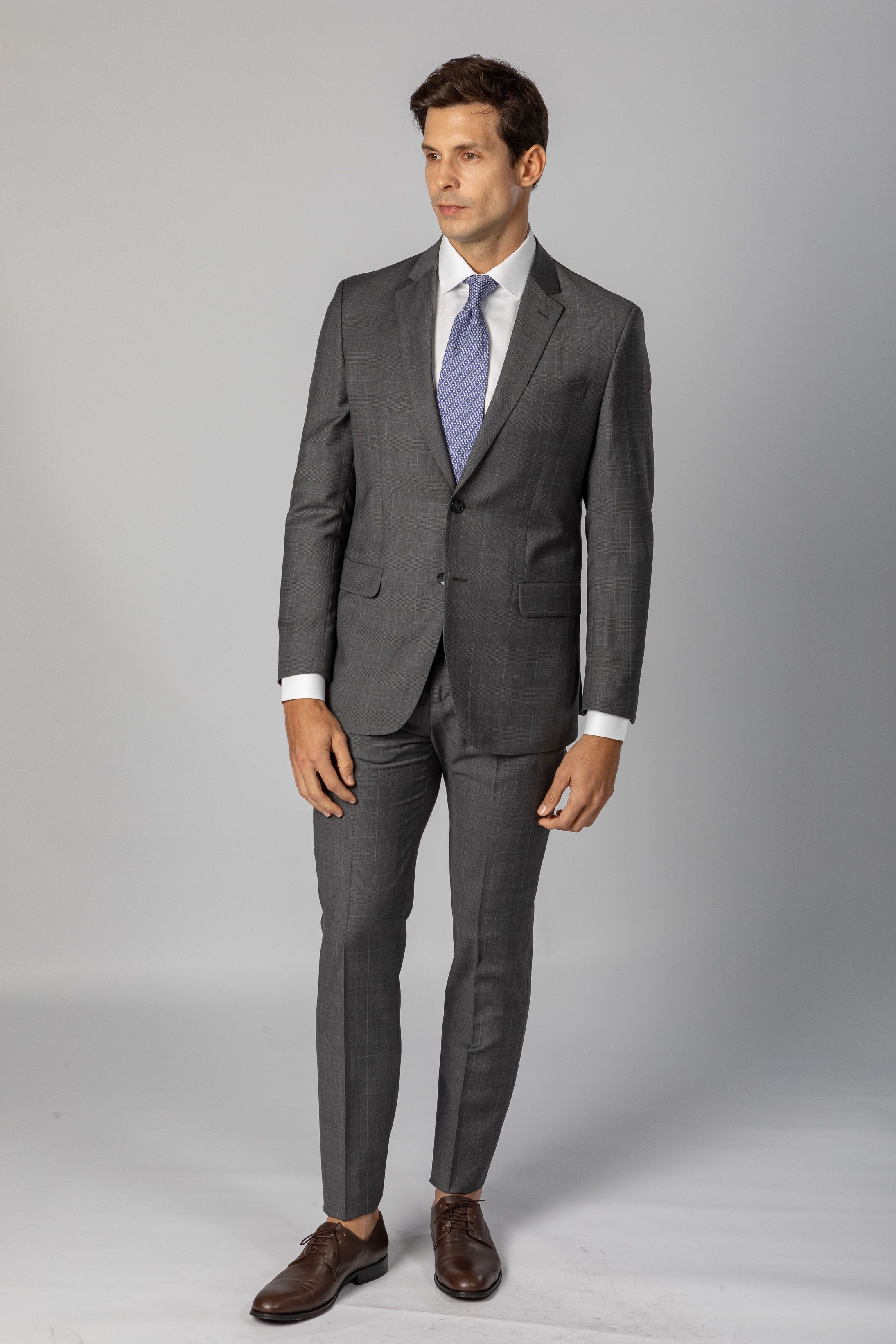 Costume Super 120 Slim Window Pane cinza medio - Diodato Alfaiataria