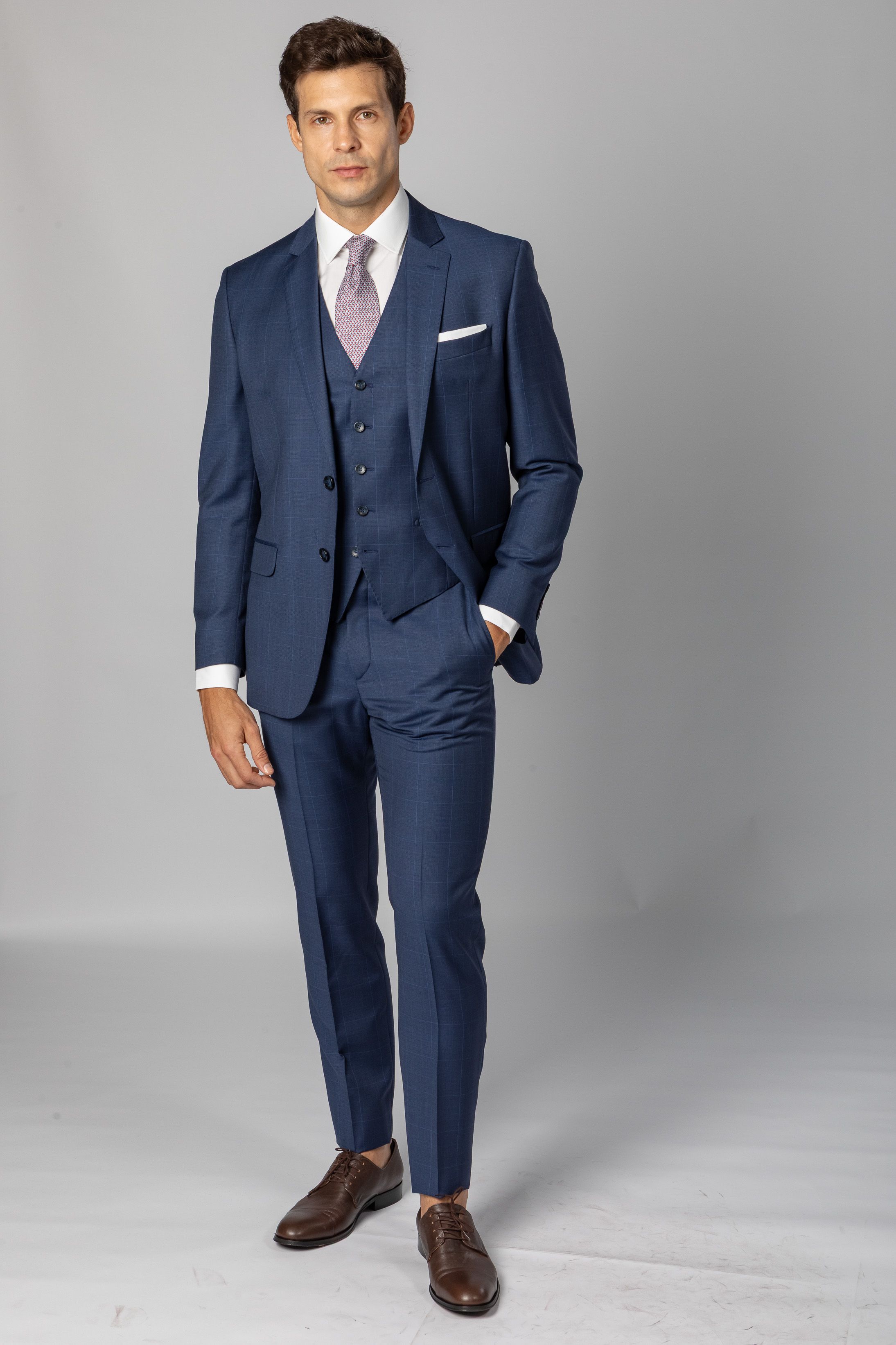Terno Super 120 Slim Window Pane Azul - Diodato Alfaiataria