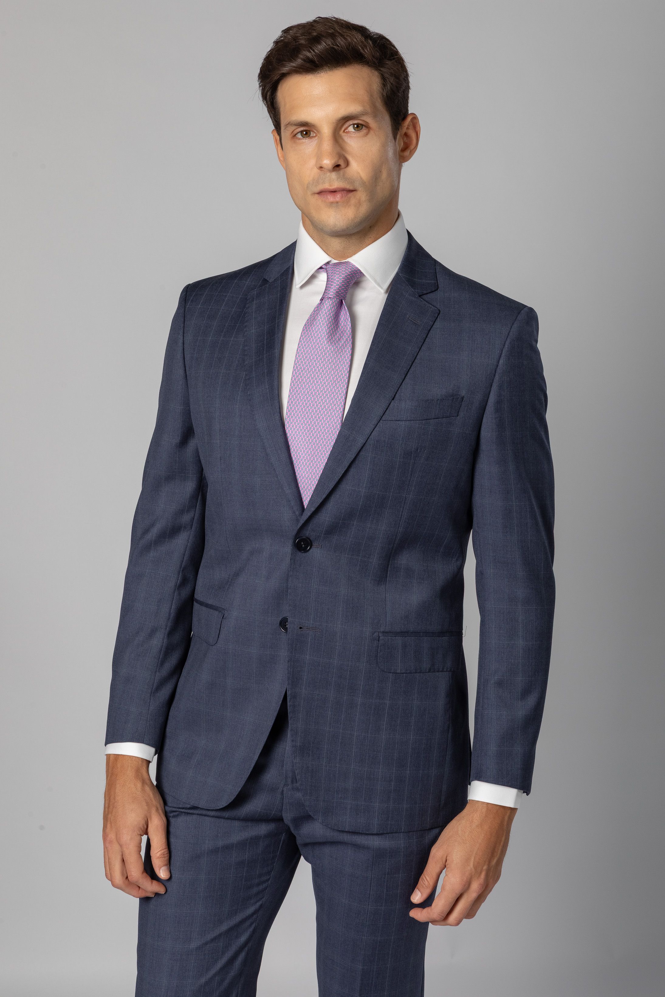 Costume Reda Super 110 Slim Window Pane Marinho 