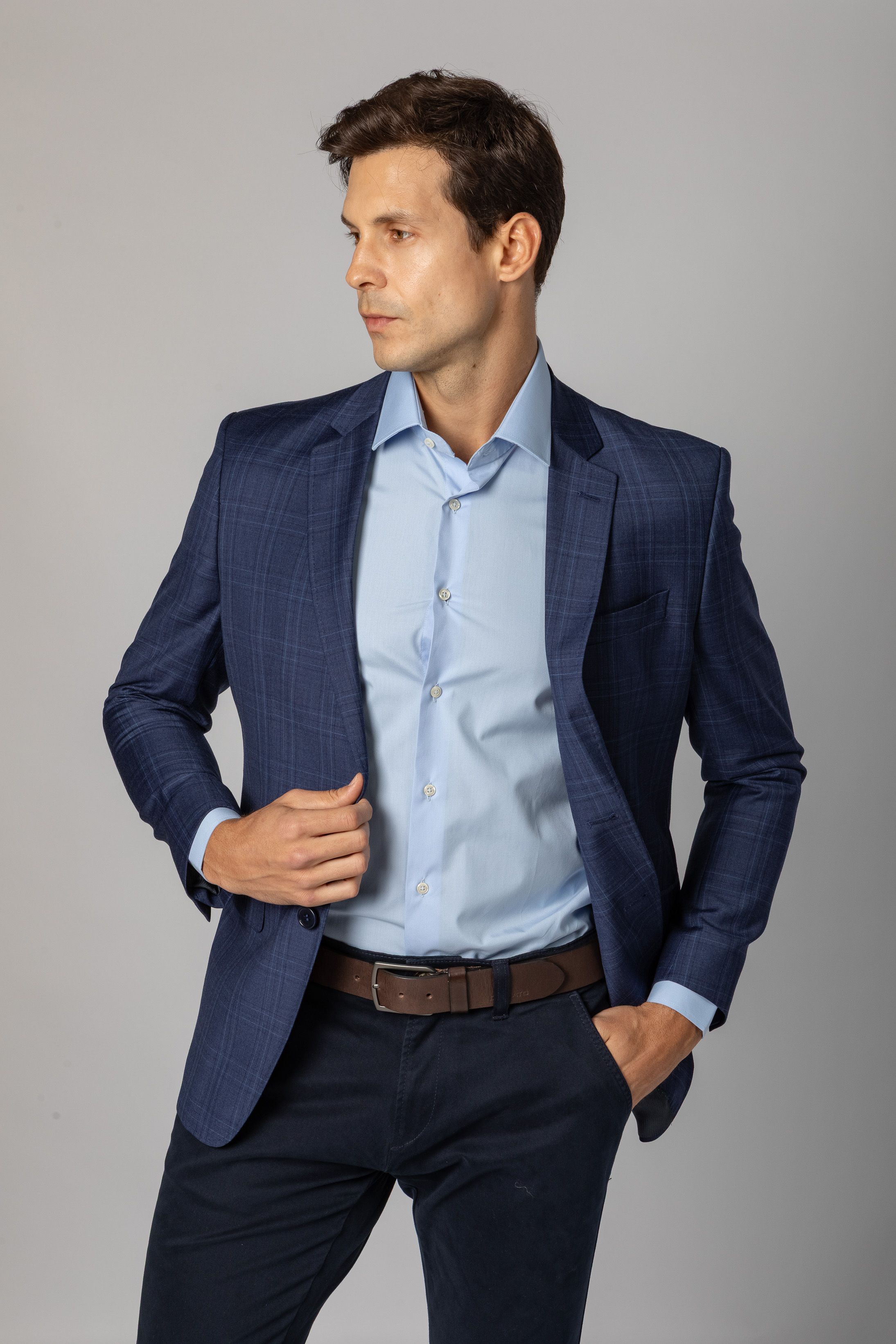 Blazer Reda Super 130 Slim Window Pane Marinho - Diodato Alfaiataria