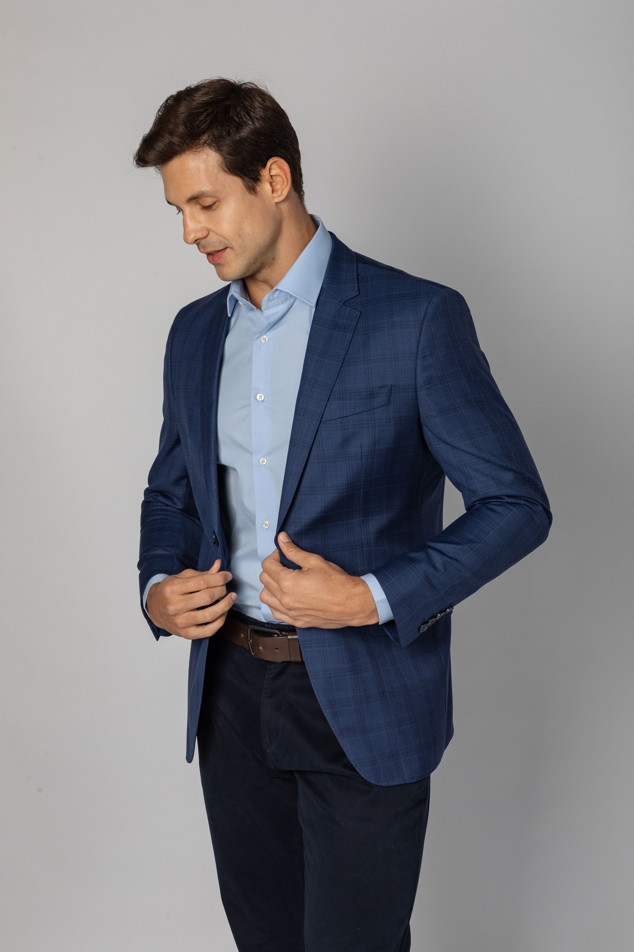 Blazer Slim Super 120 Window Pane Azul Médio 