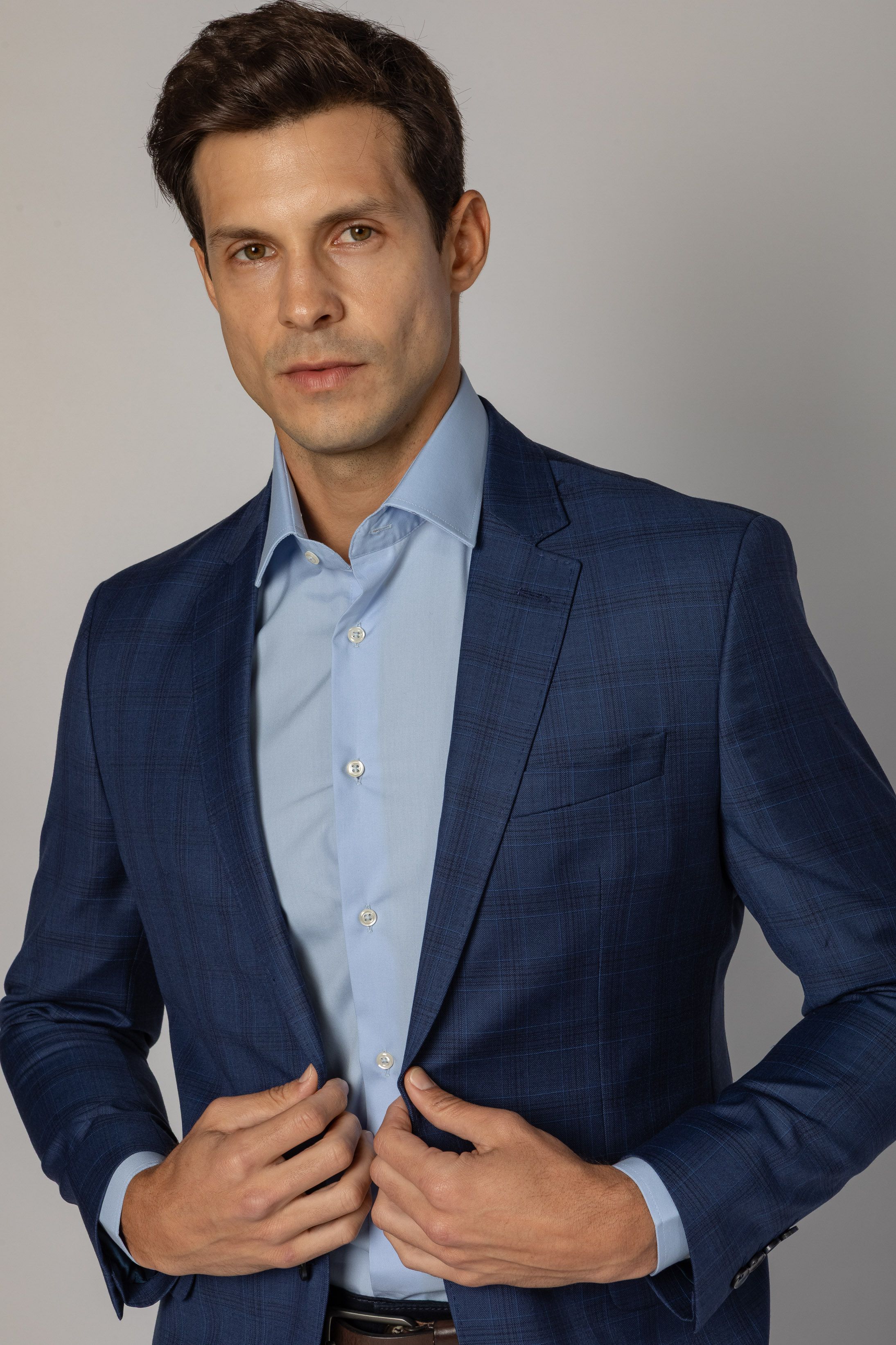 Blazer Slim Super 120 Window Pane Azul Médio - Diodato Alfaiataria