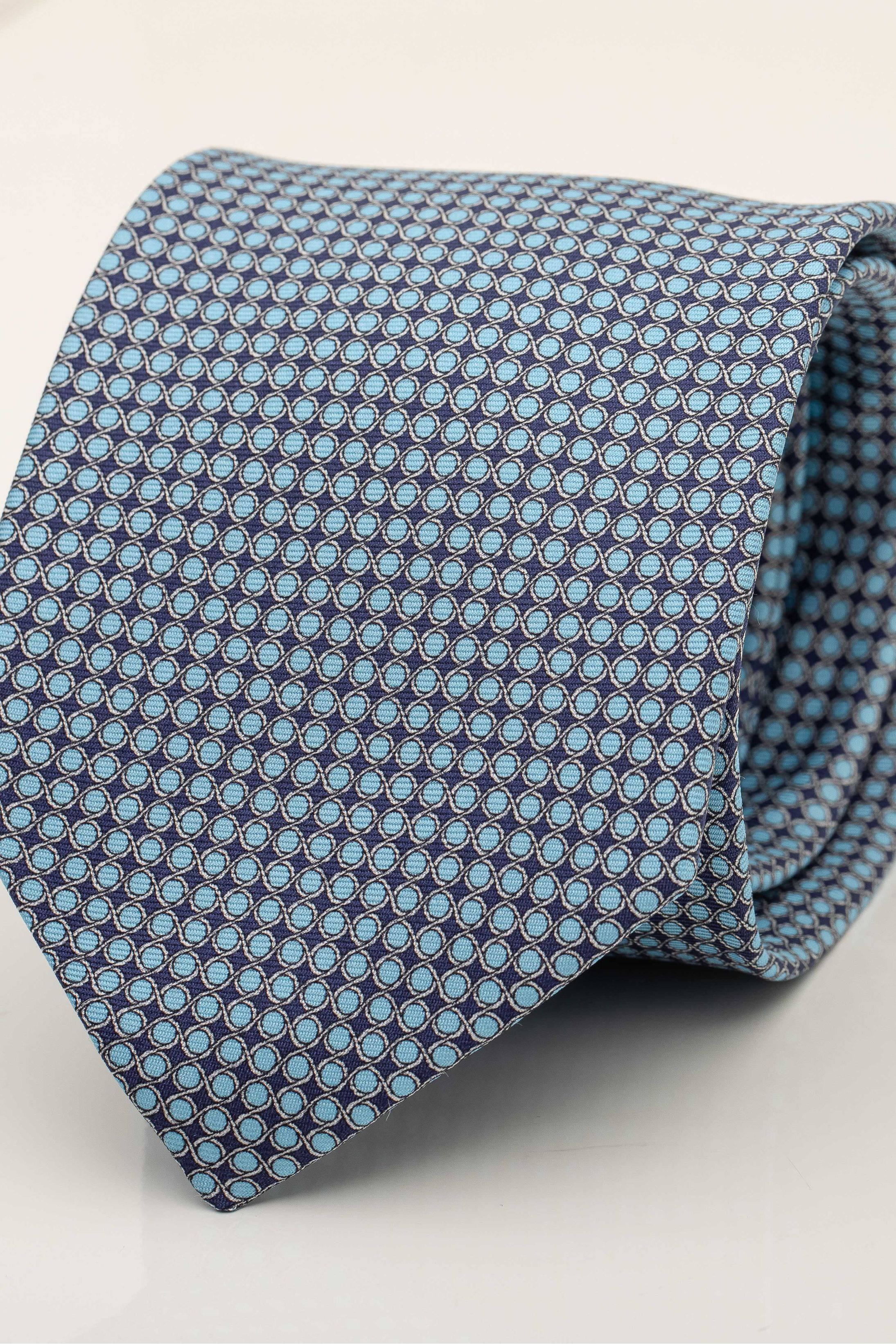Gravata Seda Italiana Micro Desenho Azul