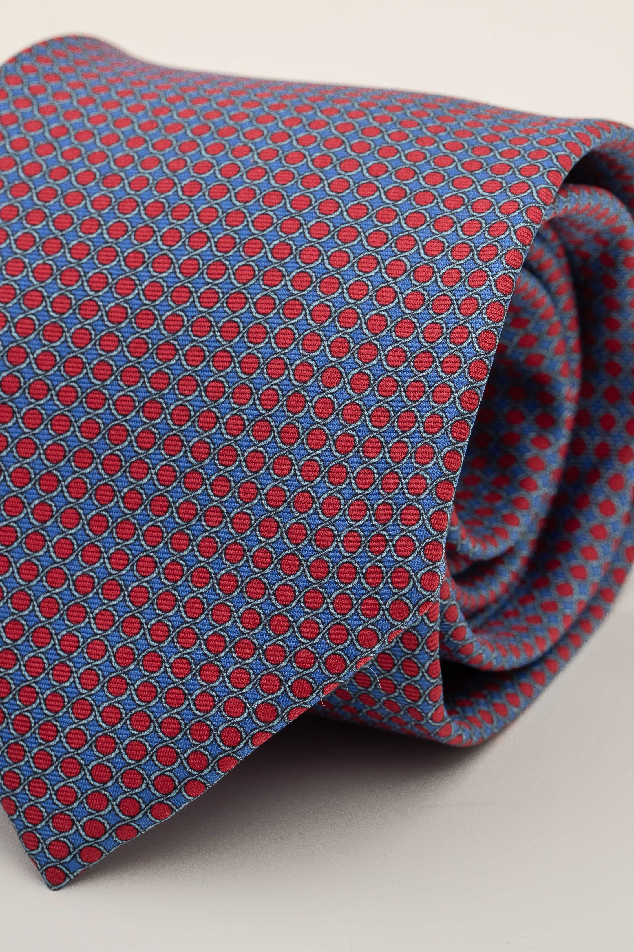 Gravata Seda Italiana Micro desenho Marinho com Vermelho