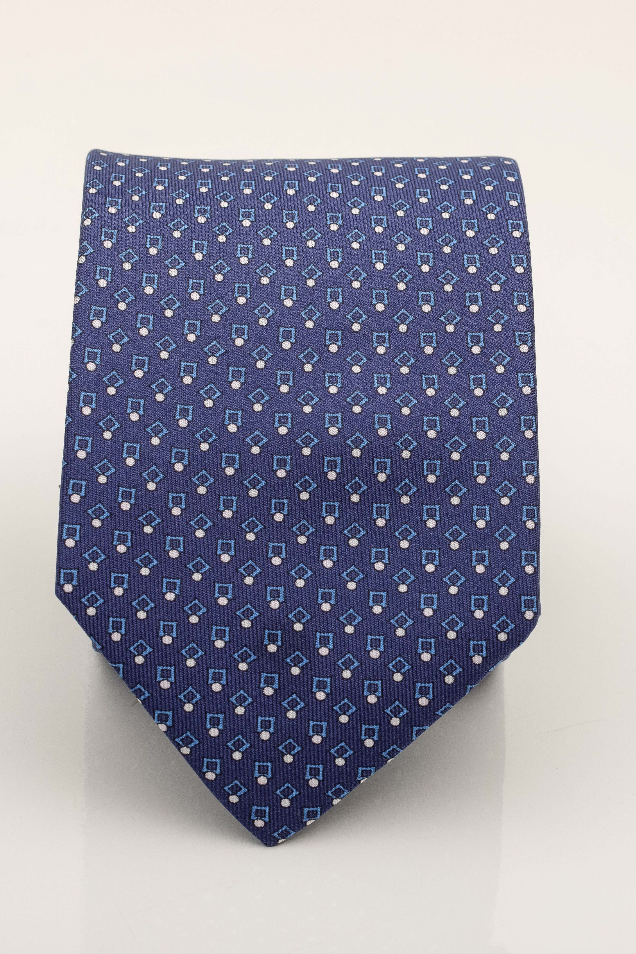 Gravata Seda Italiana Marinho micro desenho azul - Diodato Alfaiataria
