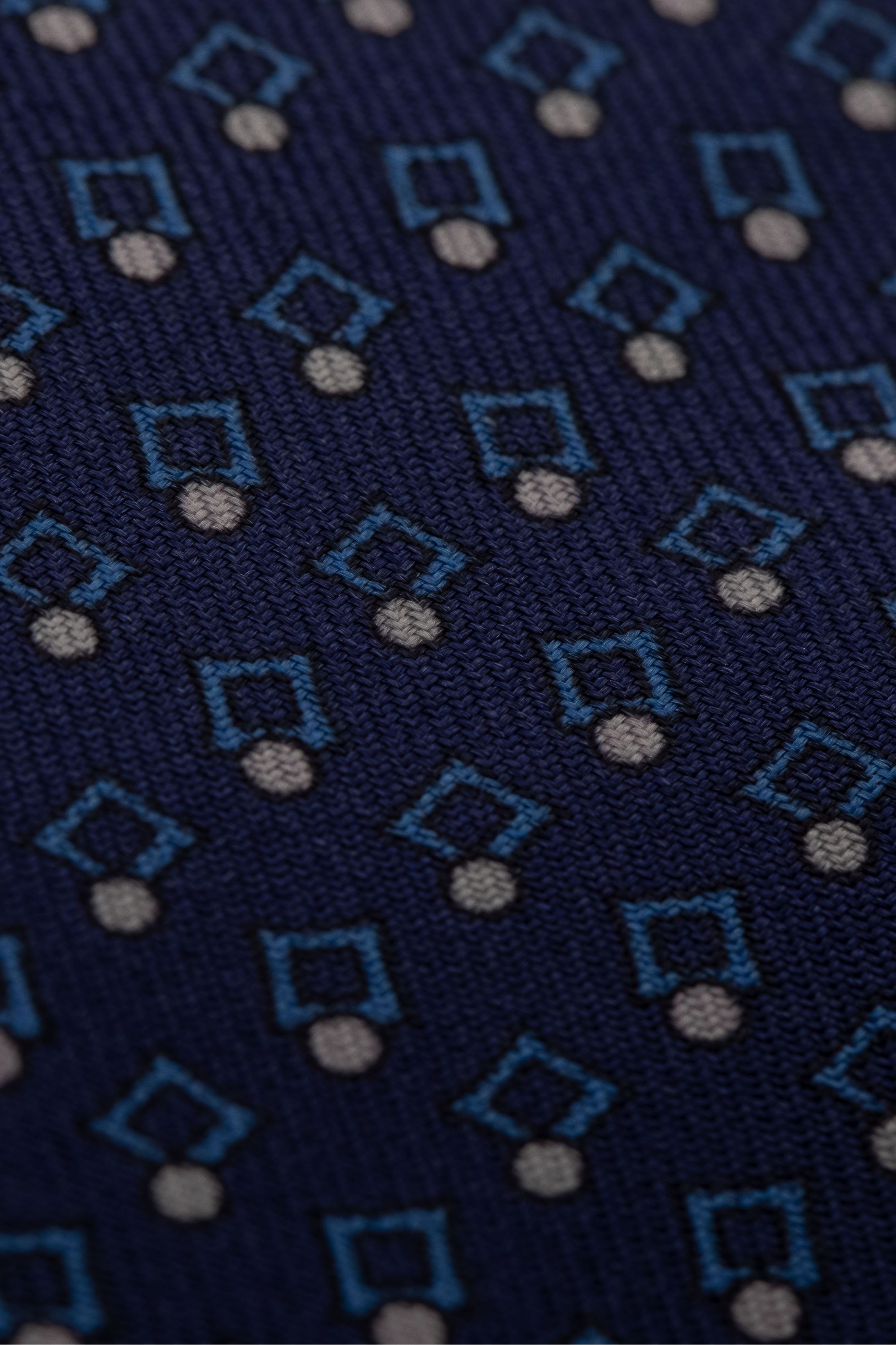 Gravata Seda Italiana Marinho micro desenho azul
