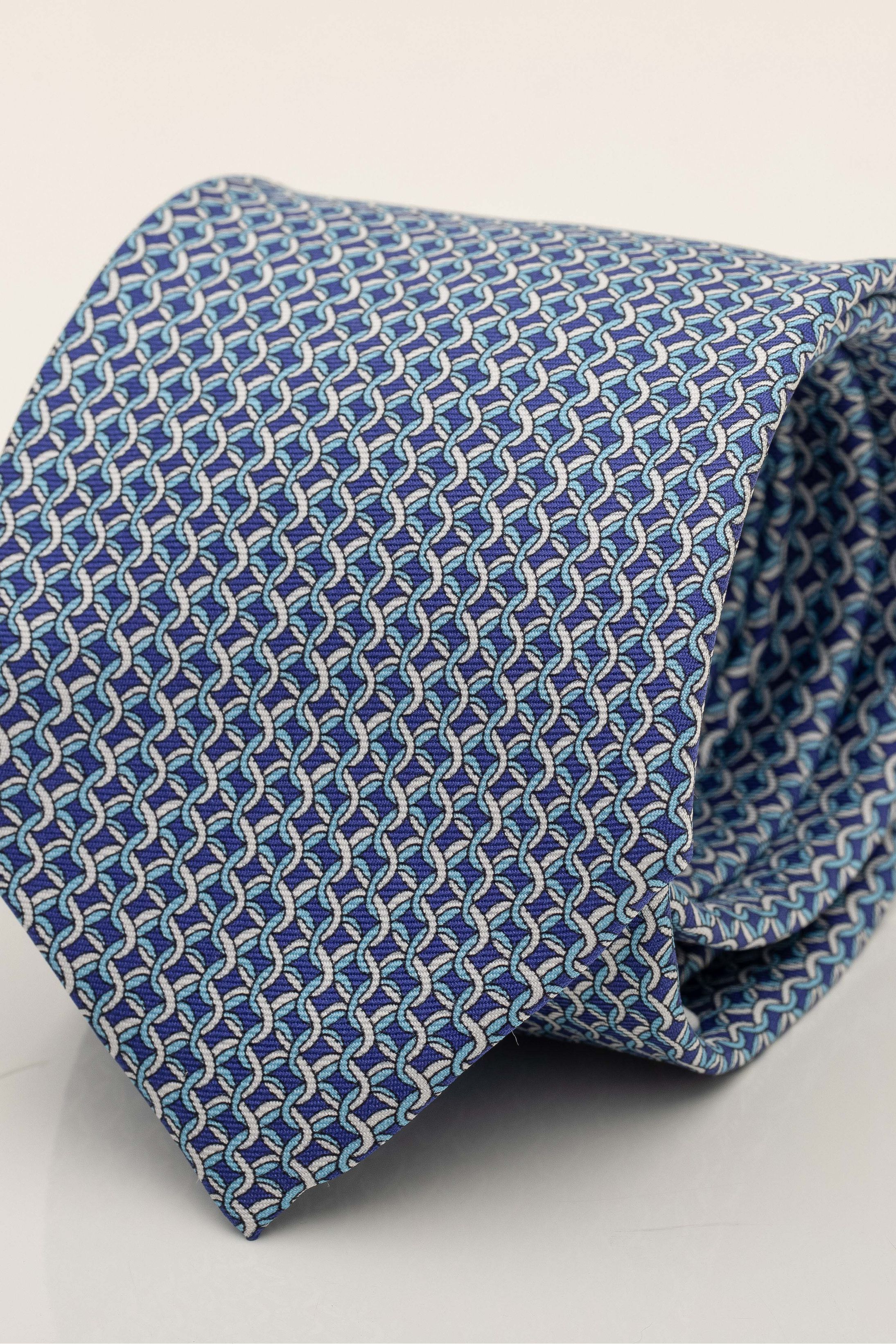 Gravata Seda Italiana Trabalhada Marinho e Azul