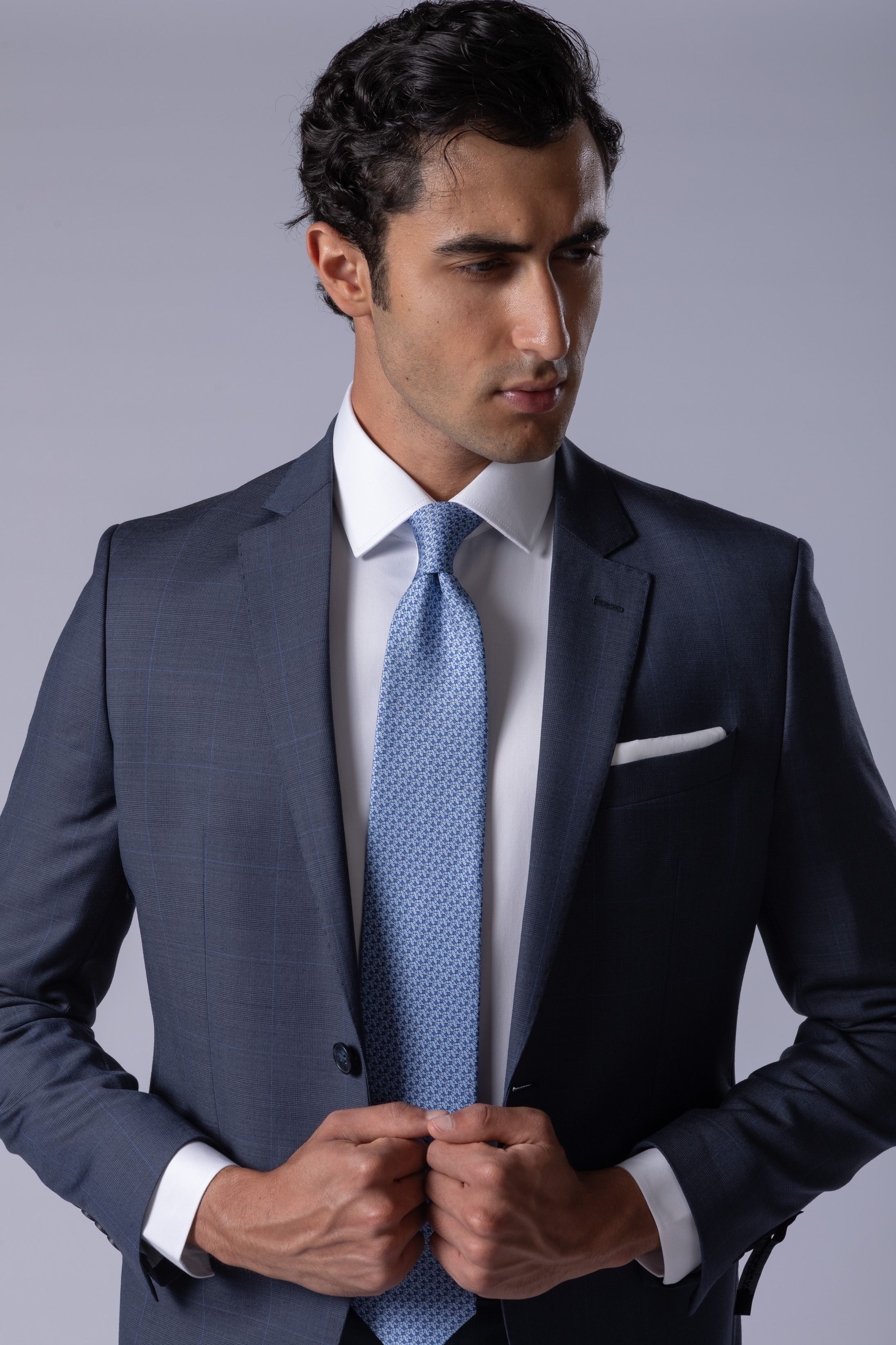 Costume Super 120 Slim Window Pane Marinho