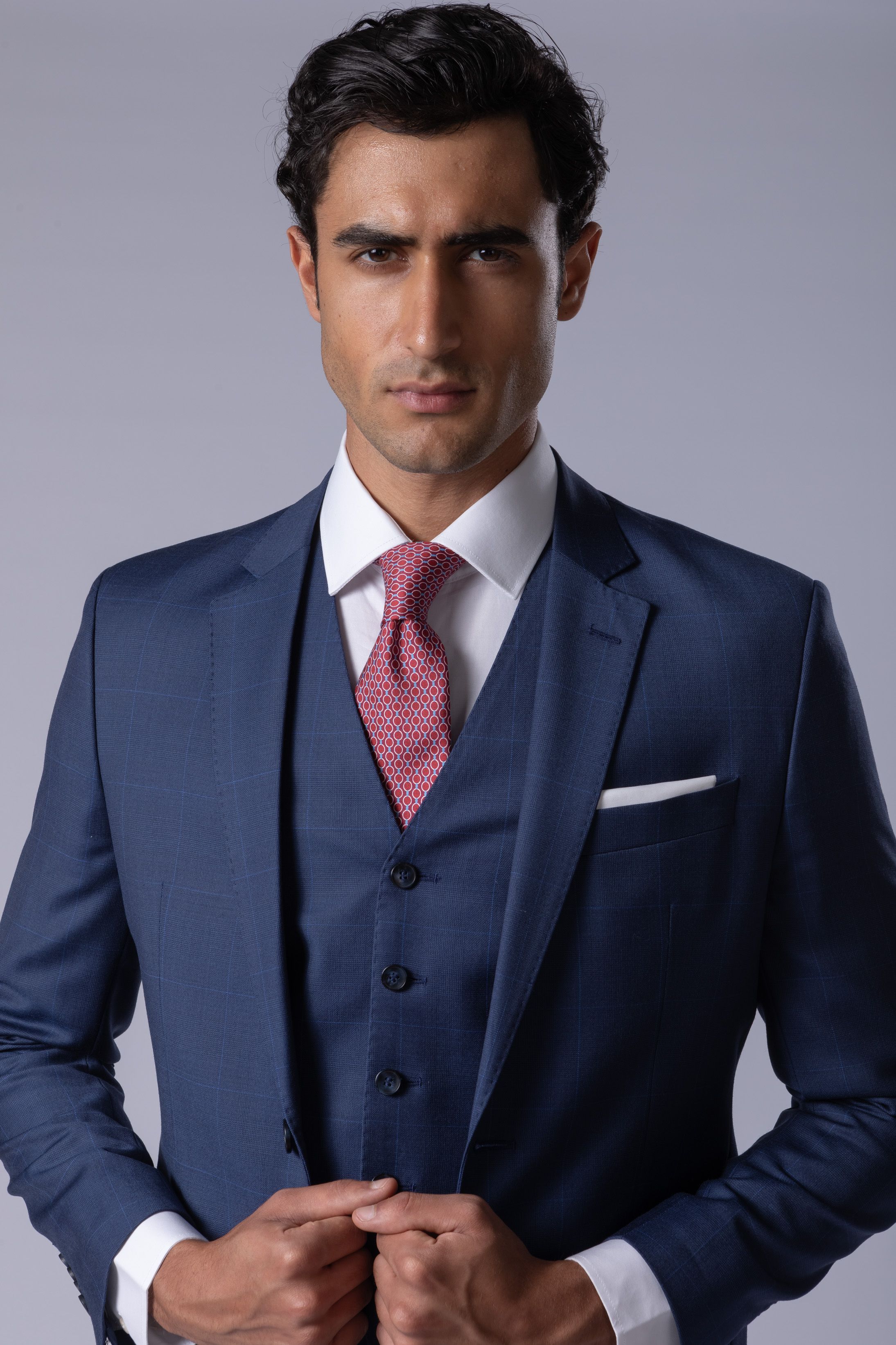 Terno Super 120 Slim Window Pane Azul - Diodato Alfaiataria