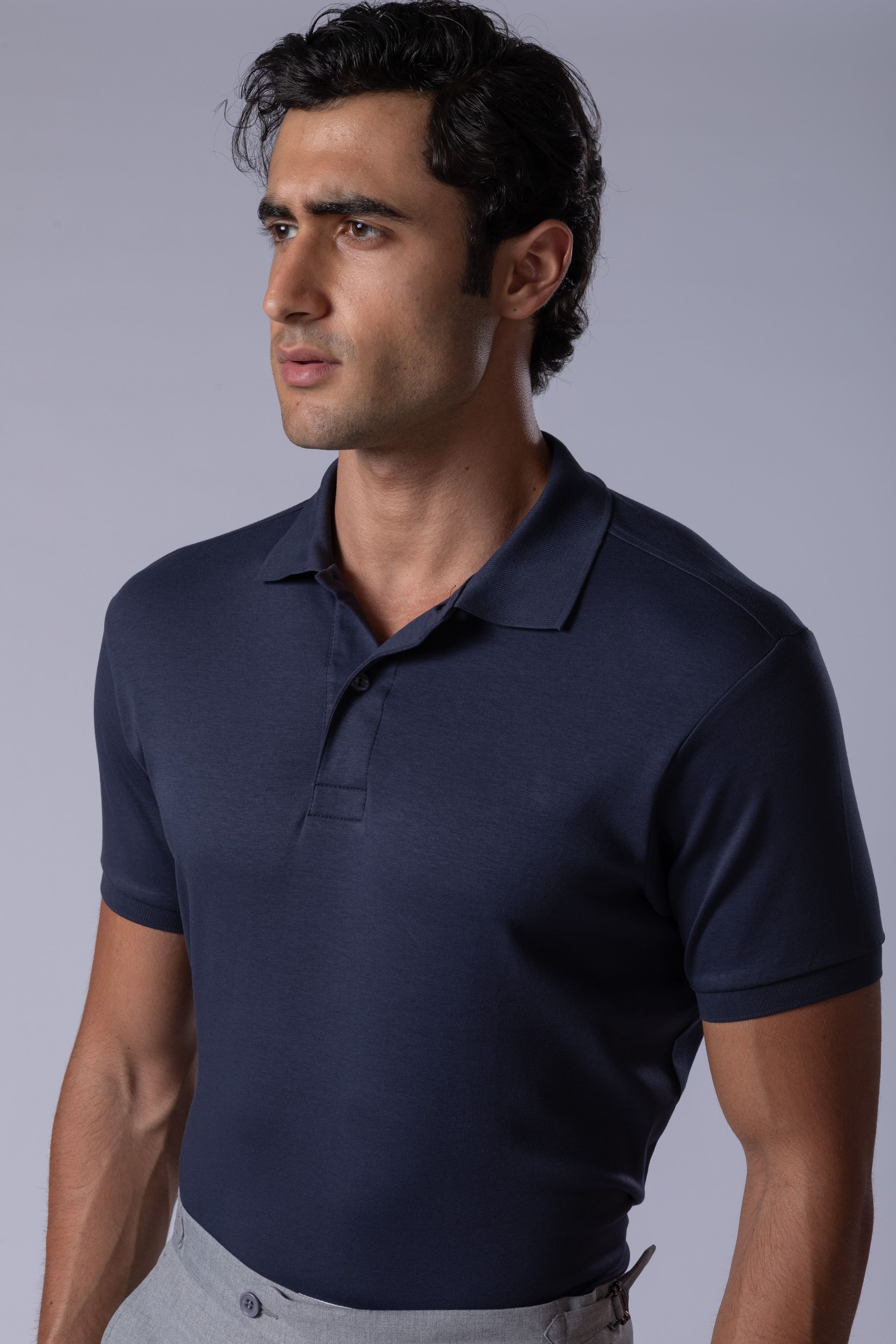 Camisa Polo Malha Peruana marinho