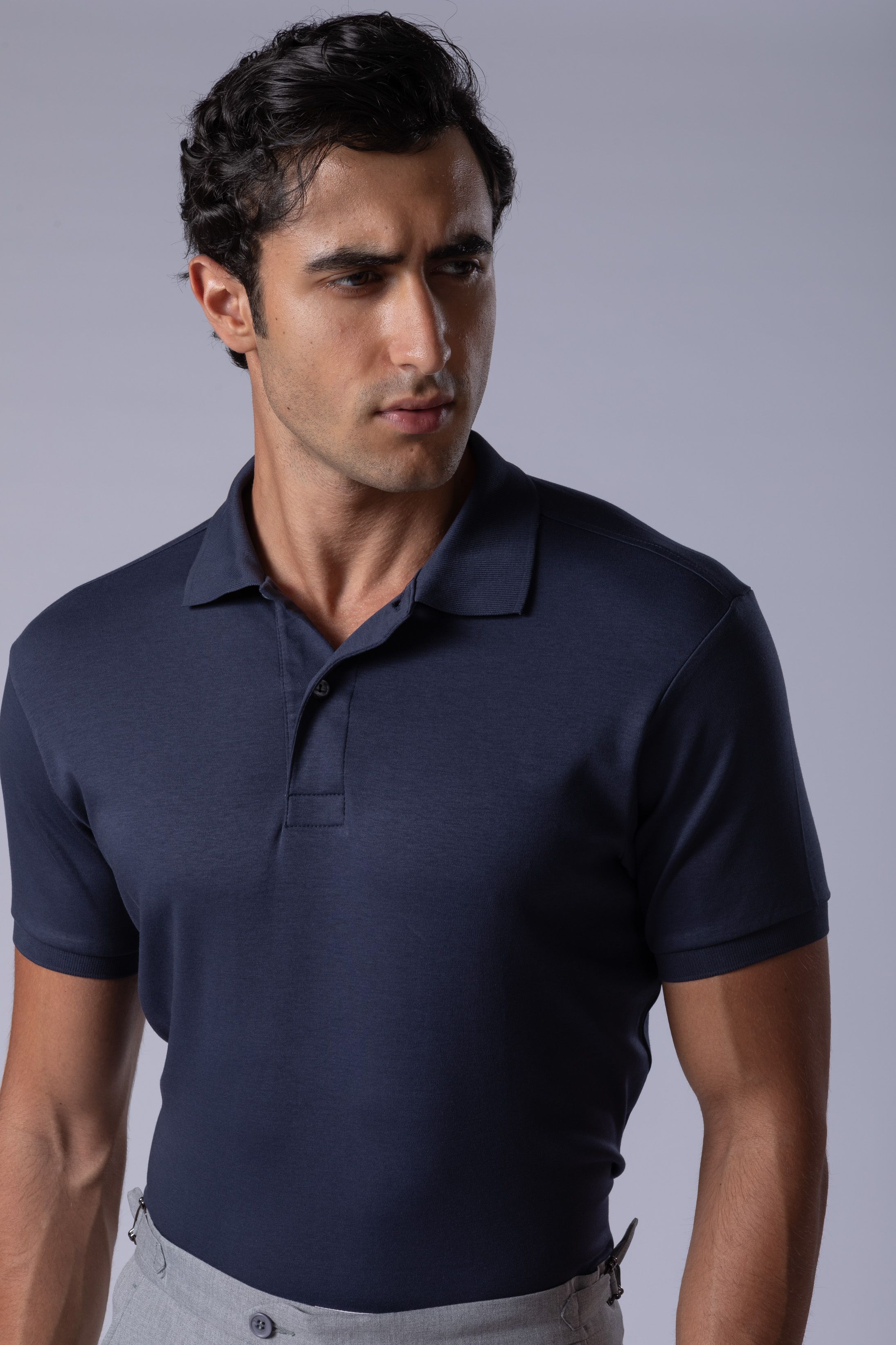 Camisa Polo Malha Peruana marinho