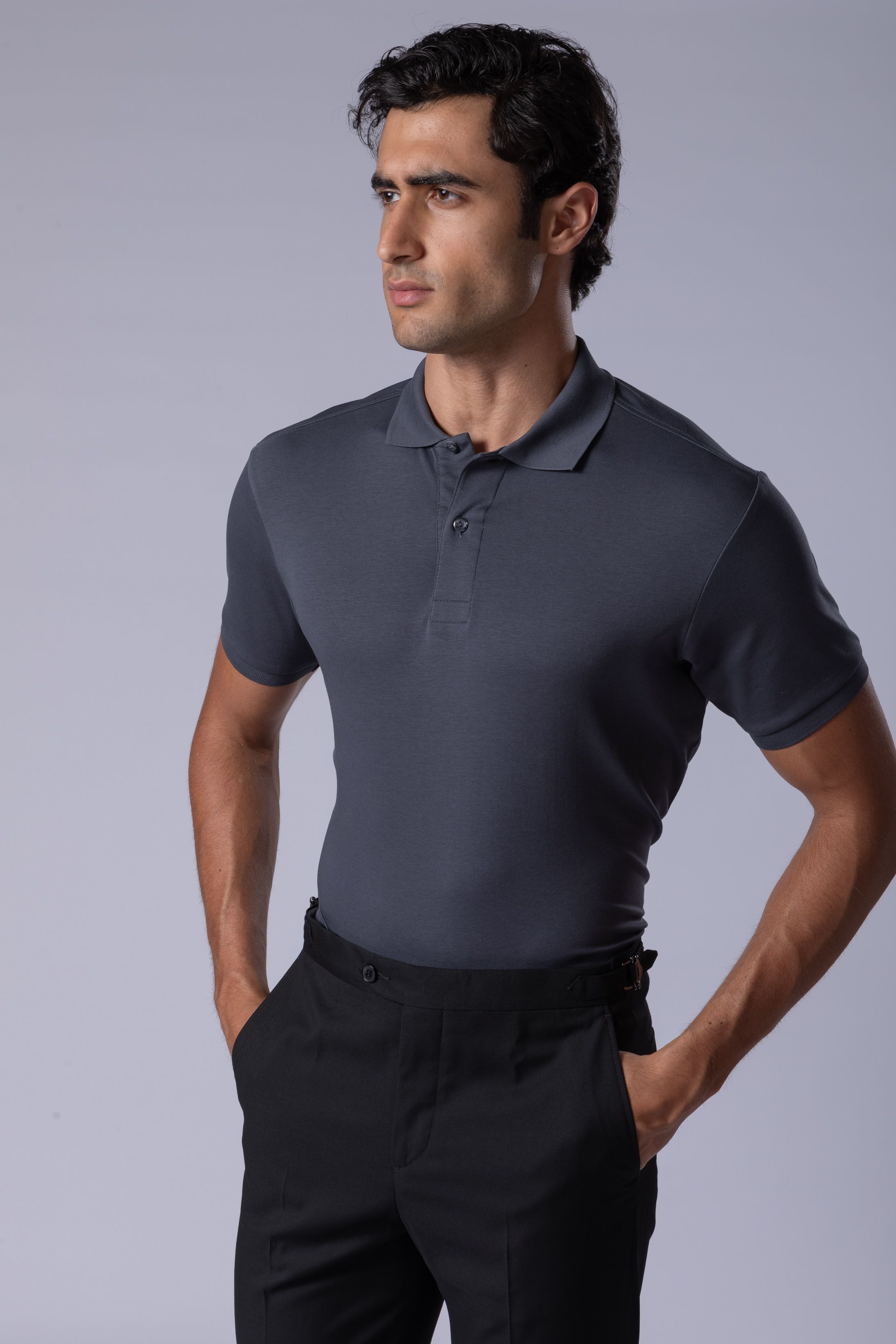 Camisa Polo Malha Peruana grafite