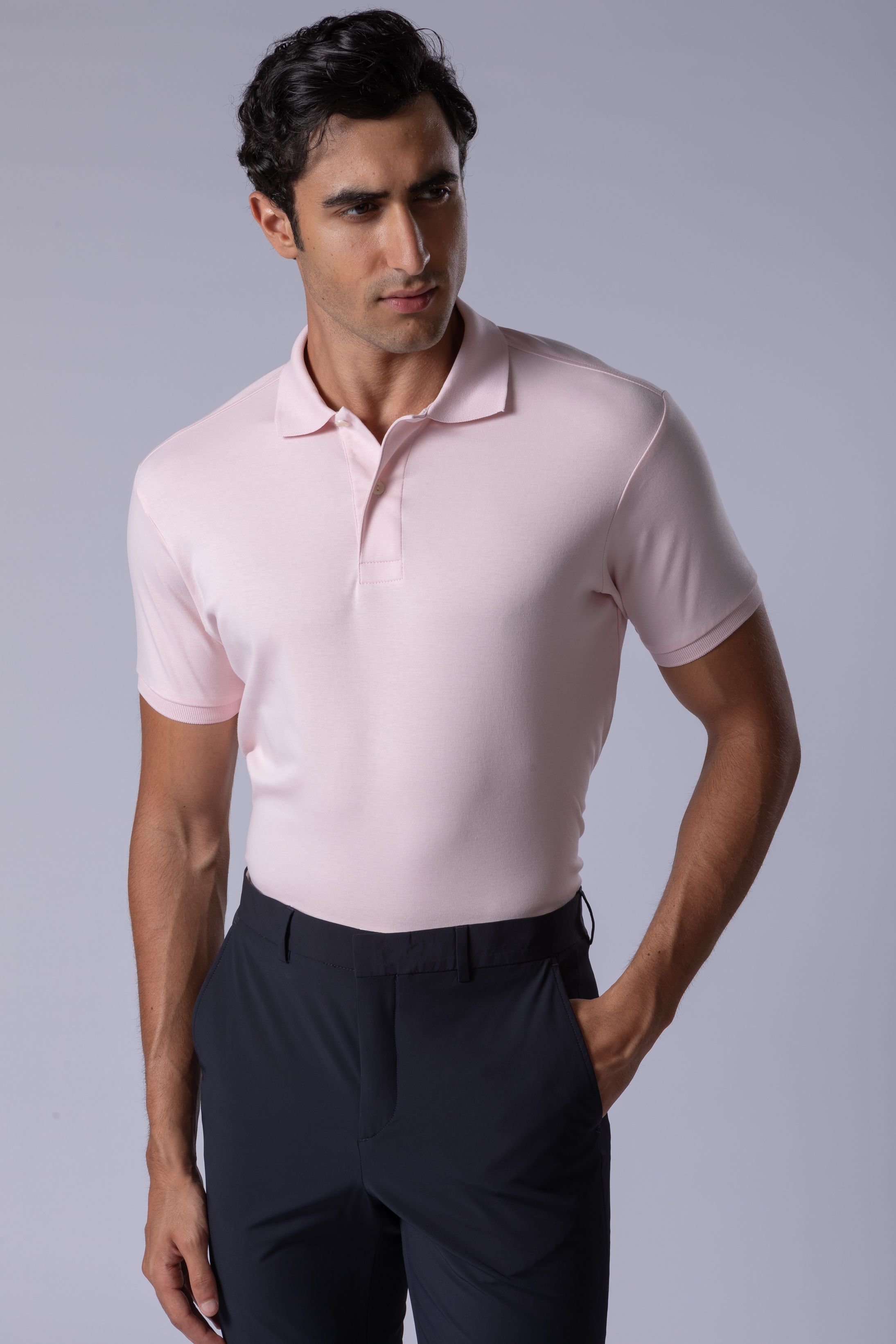 Camisa Polo Malha Peruana Rosa