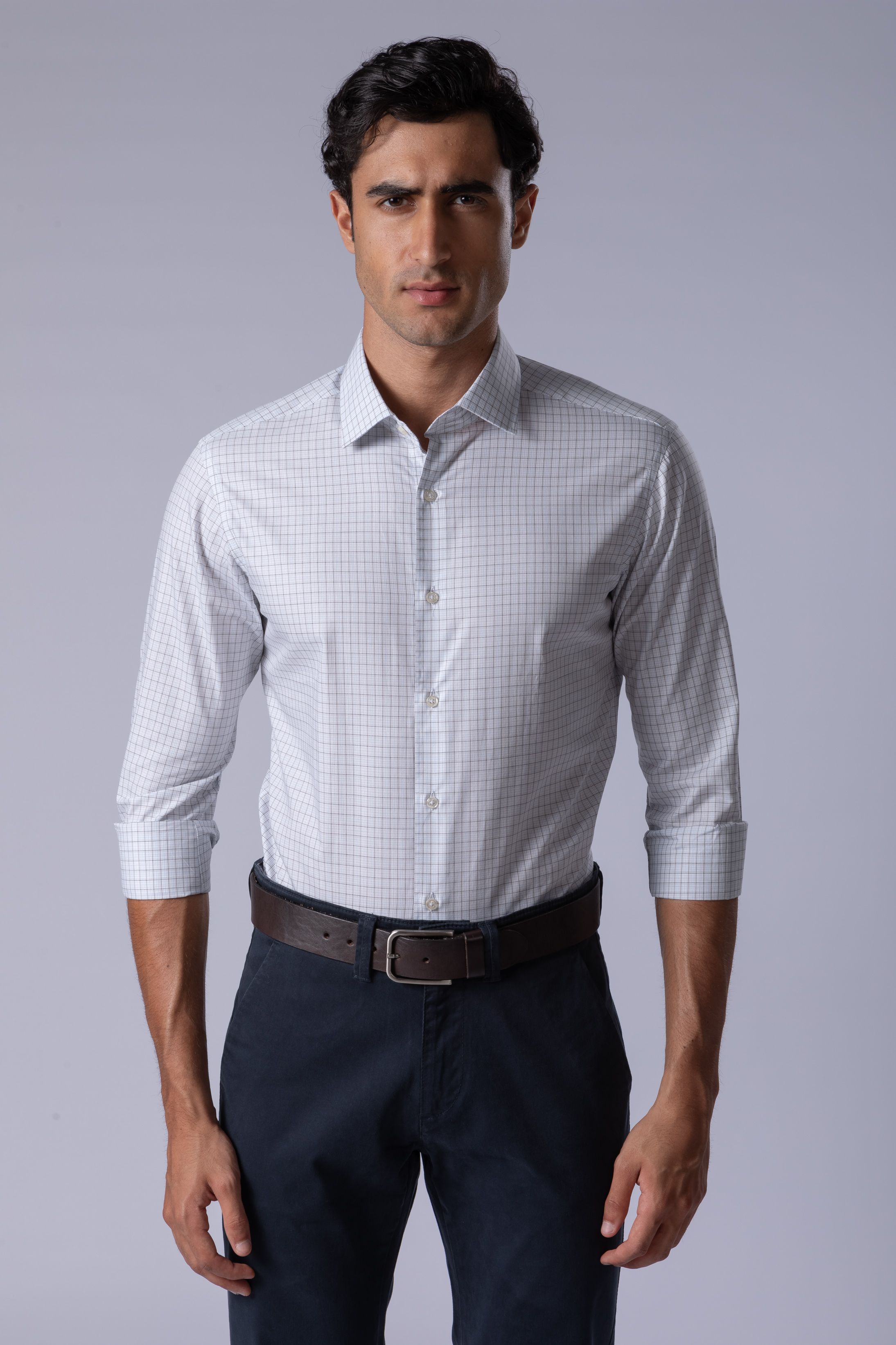 Camisa Manga Longa Slim fit Quadriculado preto/azu - Diodato Alfaiataria