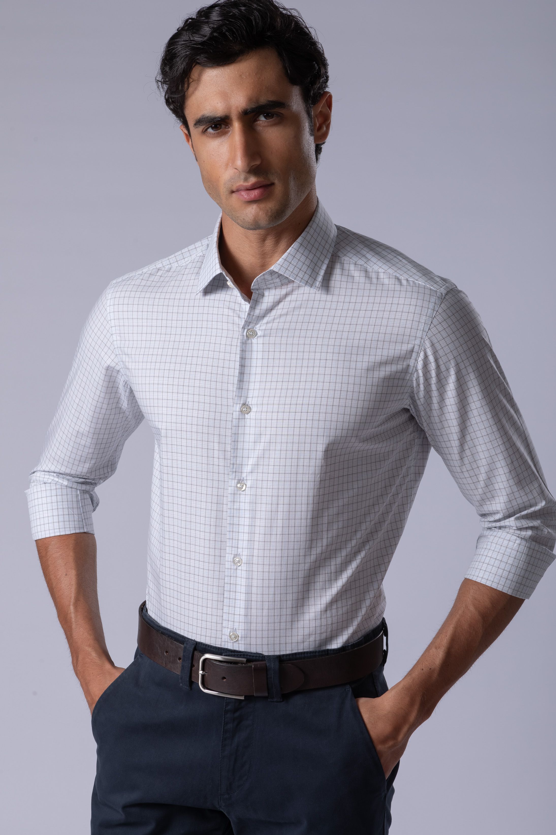 Camisa Manga Longa Slim fit Quadriculado preto/azul