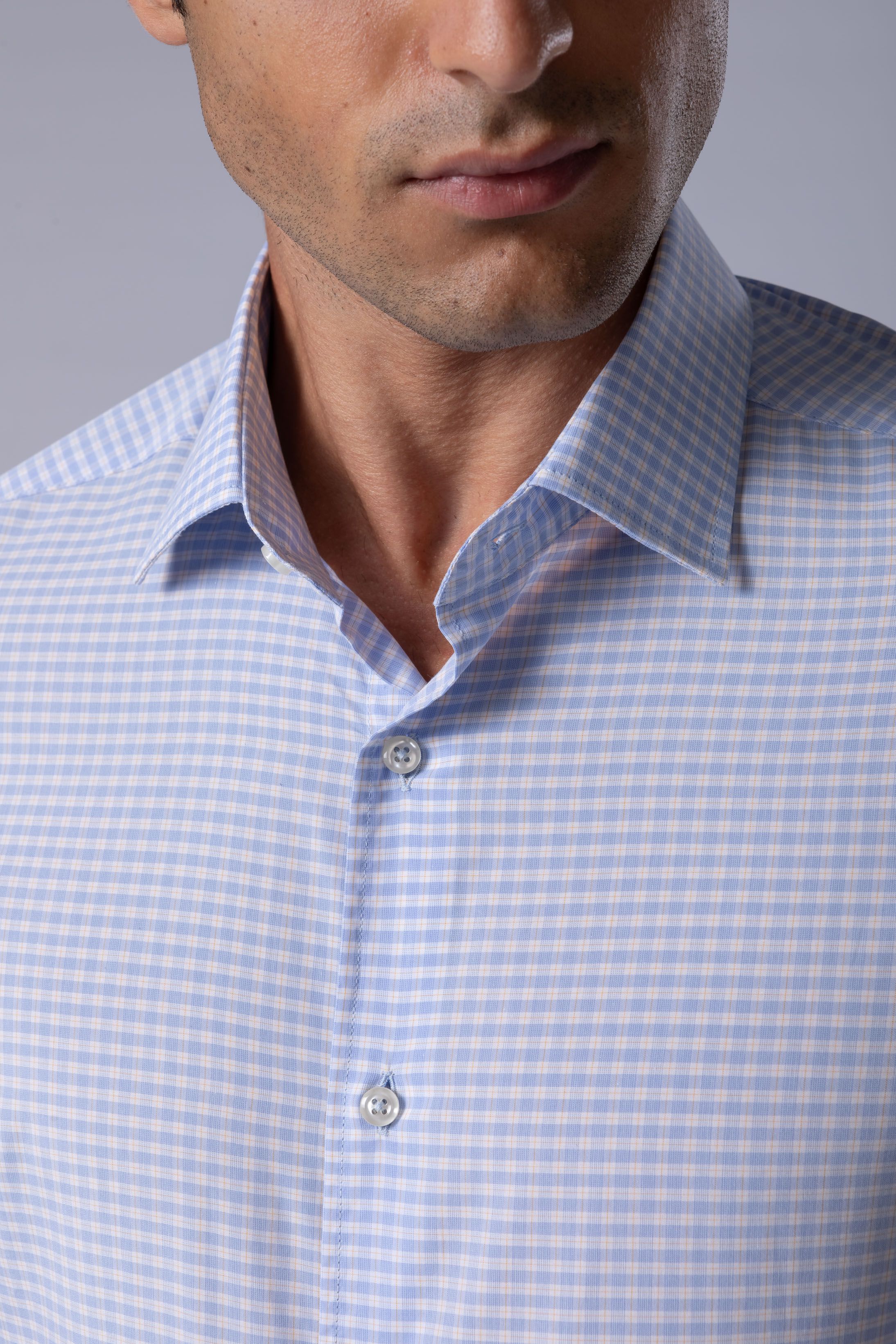Camisa Manga Longa Slim fit Azul quadriculado 