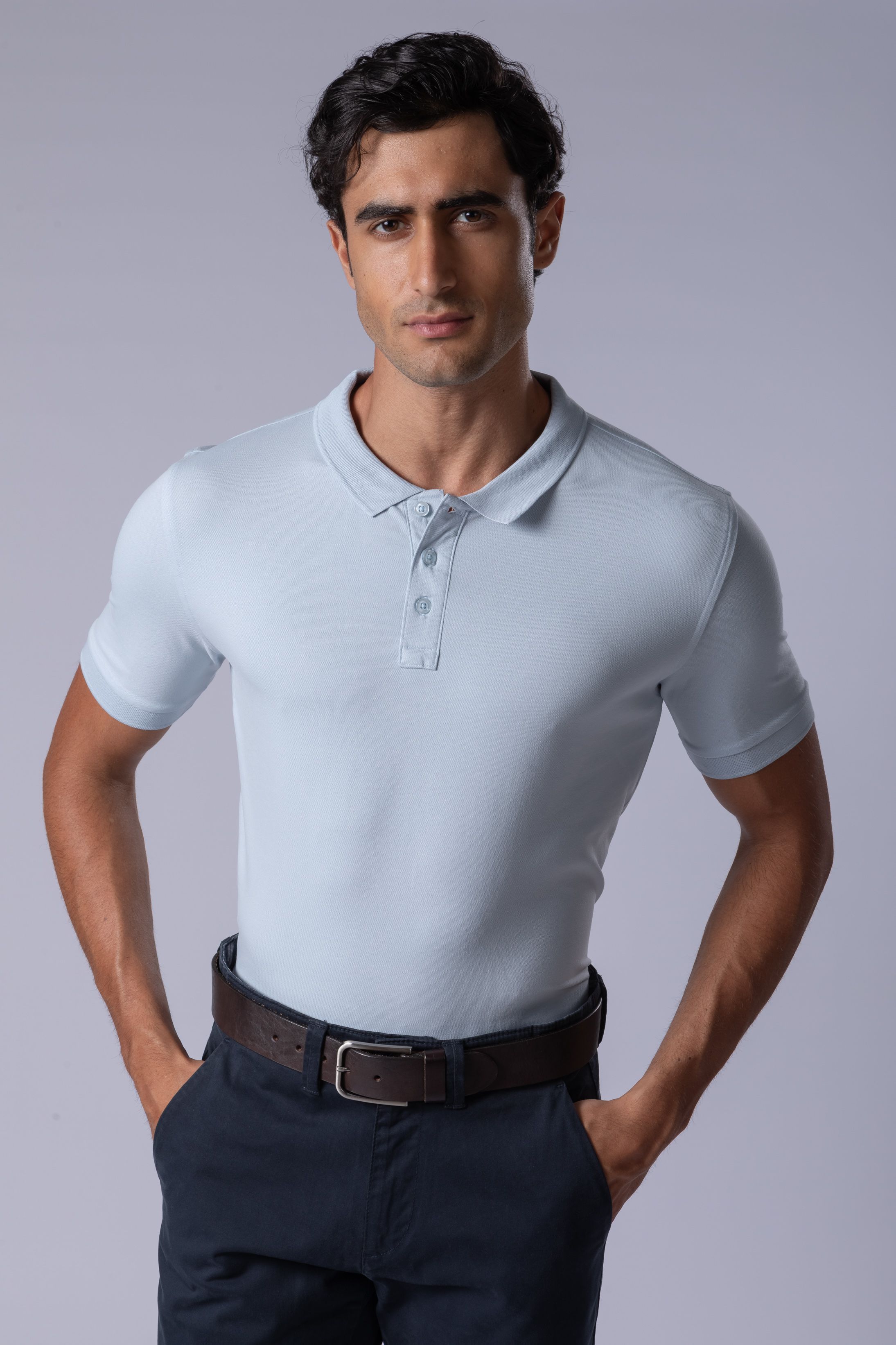 Camisa Polo Piquet Pimma Cotton azul claro - Diodato Alfaiataria