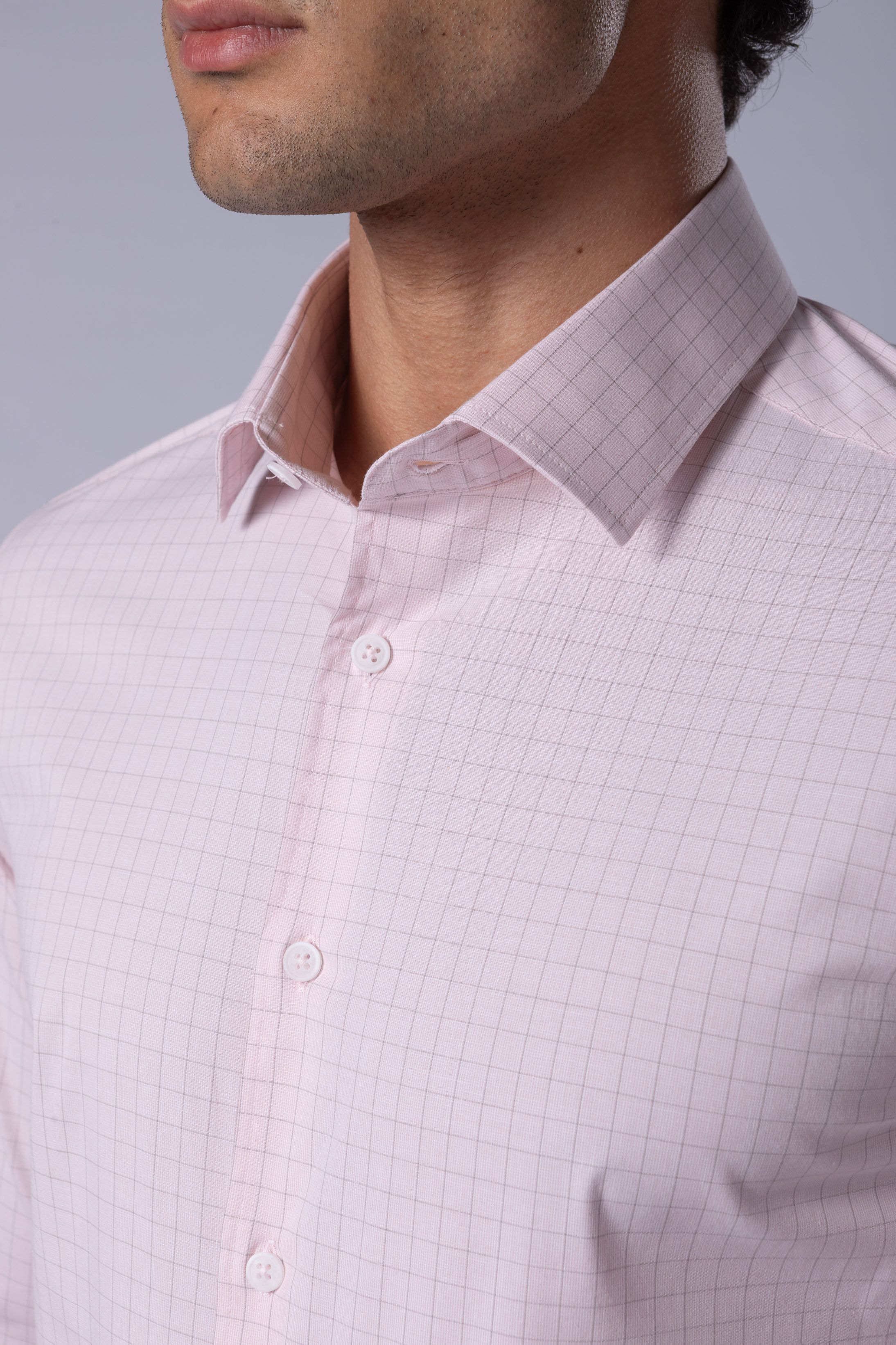 Camisa Manga Longa Slim fit Quadriculado rosa