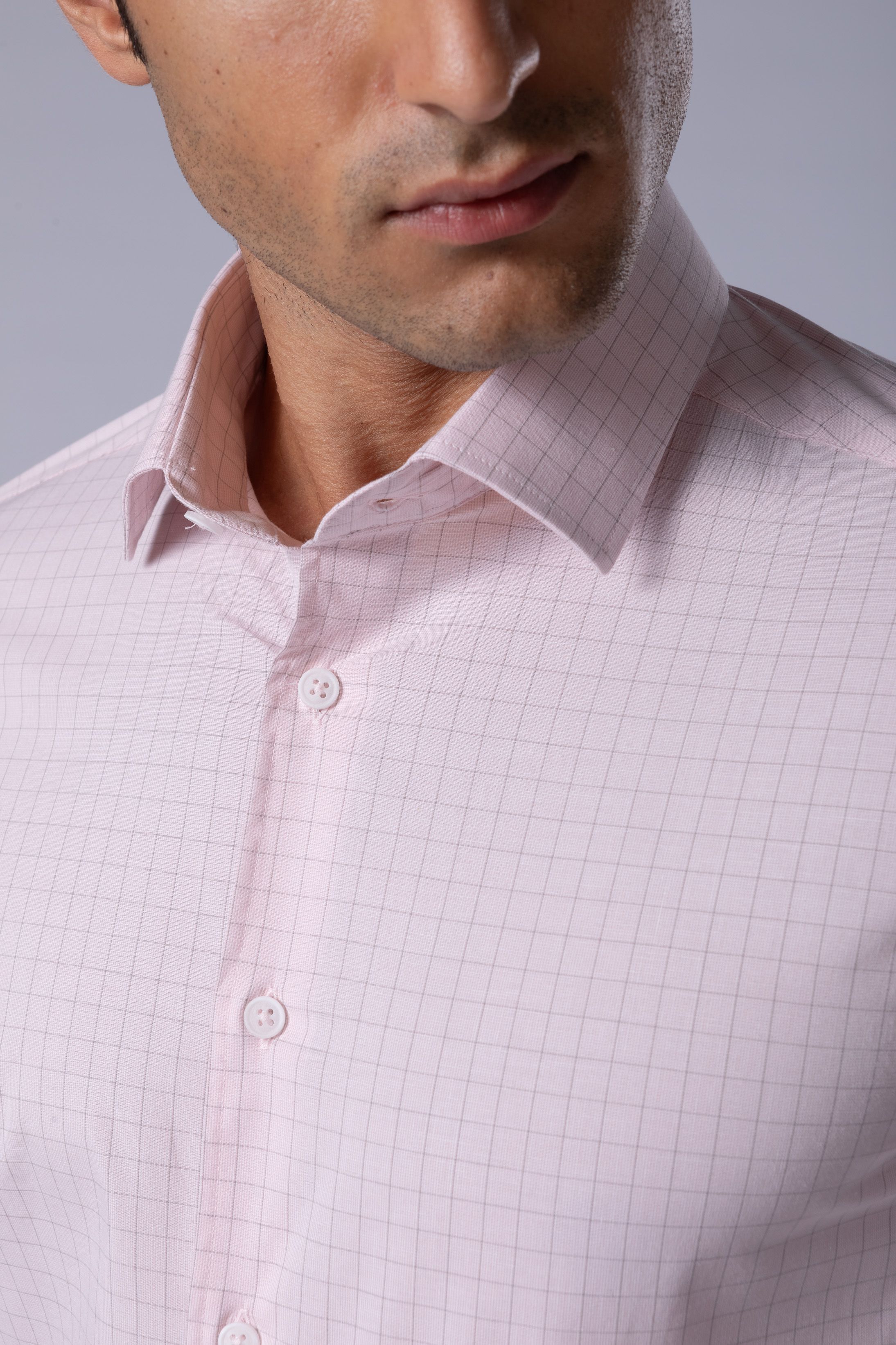Camisa Manga Longa Slim fit Quadriculado rosa