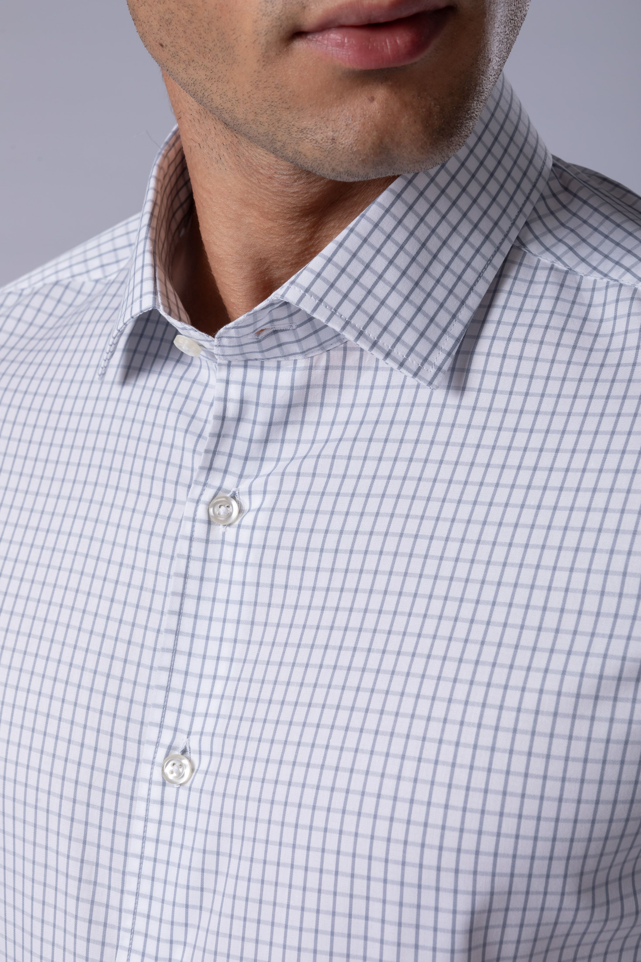 Camisa Manga Longa Slim fit Quadriculado cinza