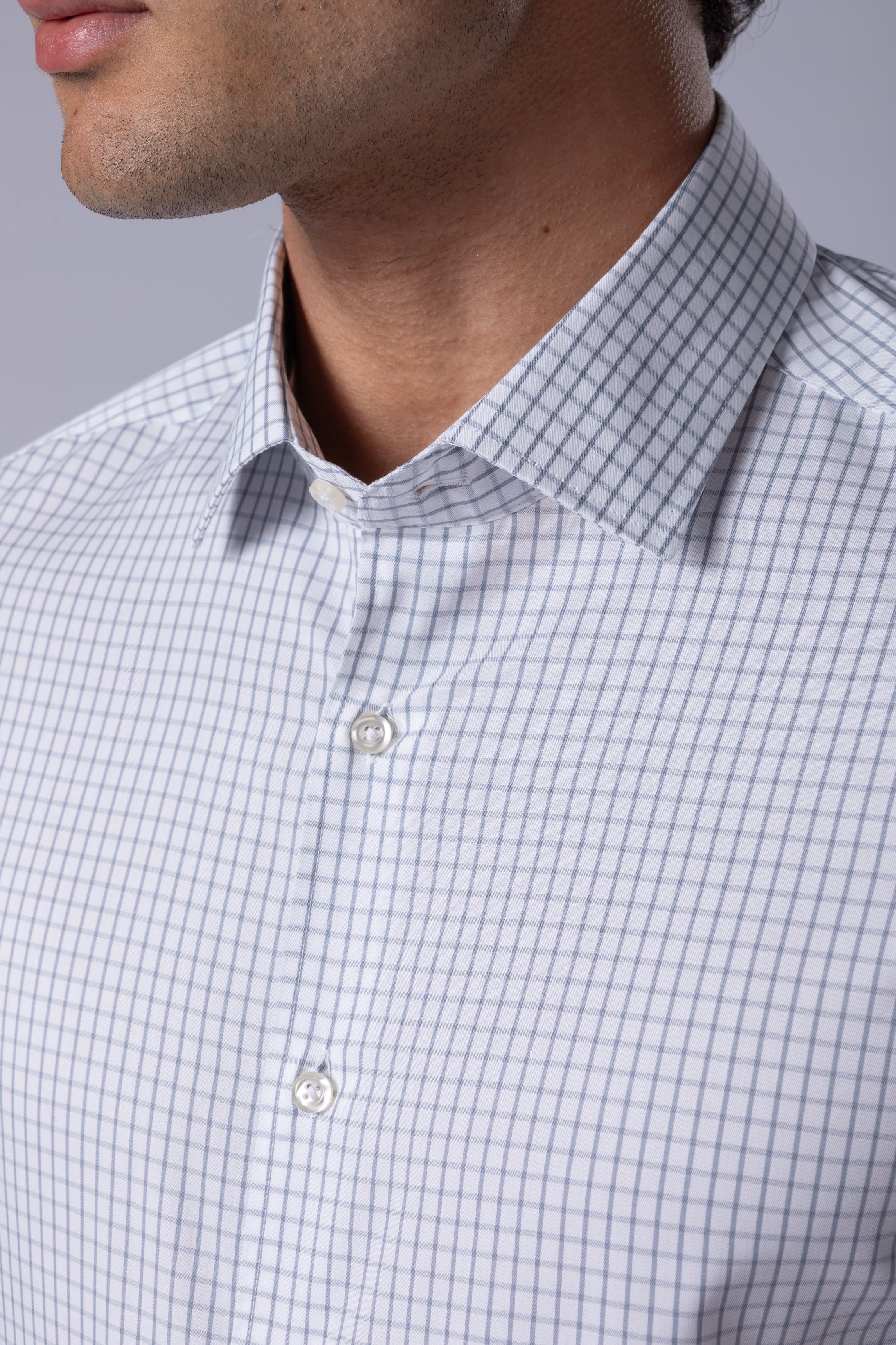 Camisa Manga Longa Slim fit Quadriculado cinza