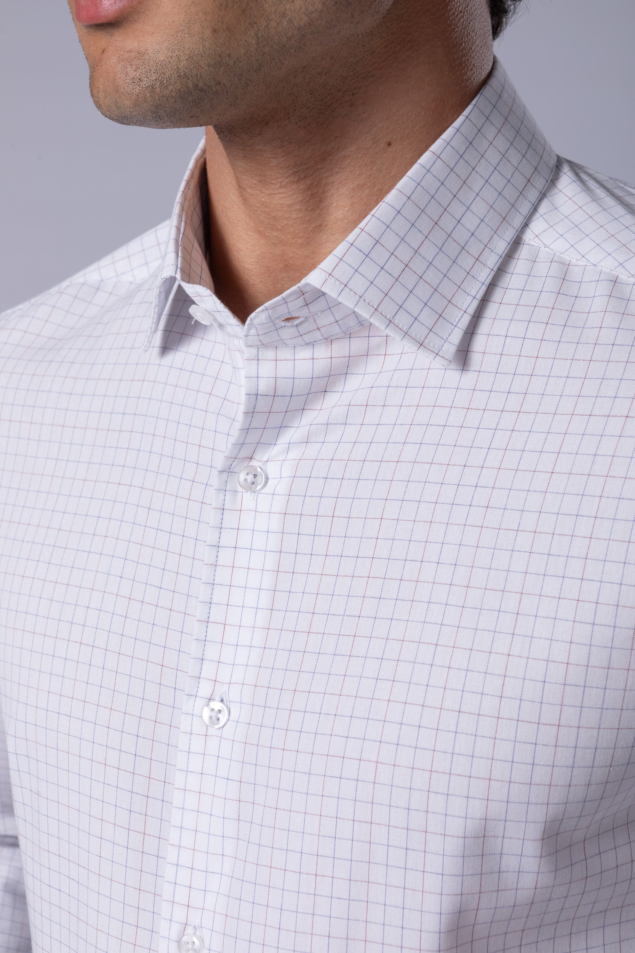 Camisa Manga Longa Slim fit Branco quadriculado vermelho/marinho