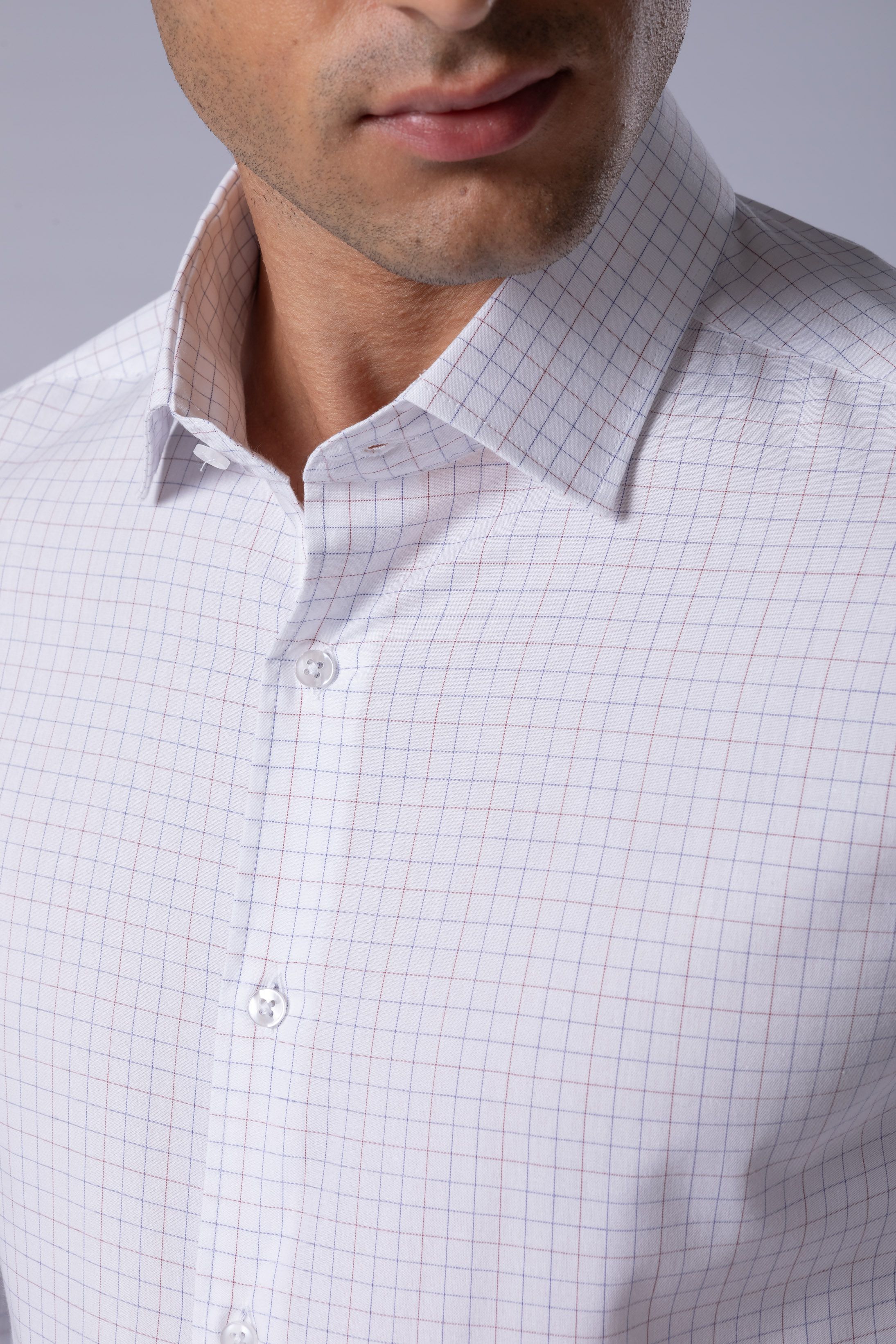 Camisa Manga Longa Slim fit Branco quadriculado vermelho/marinho