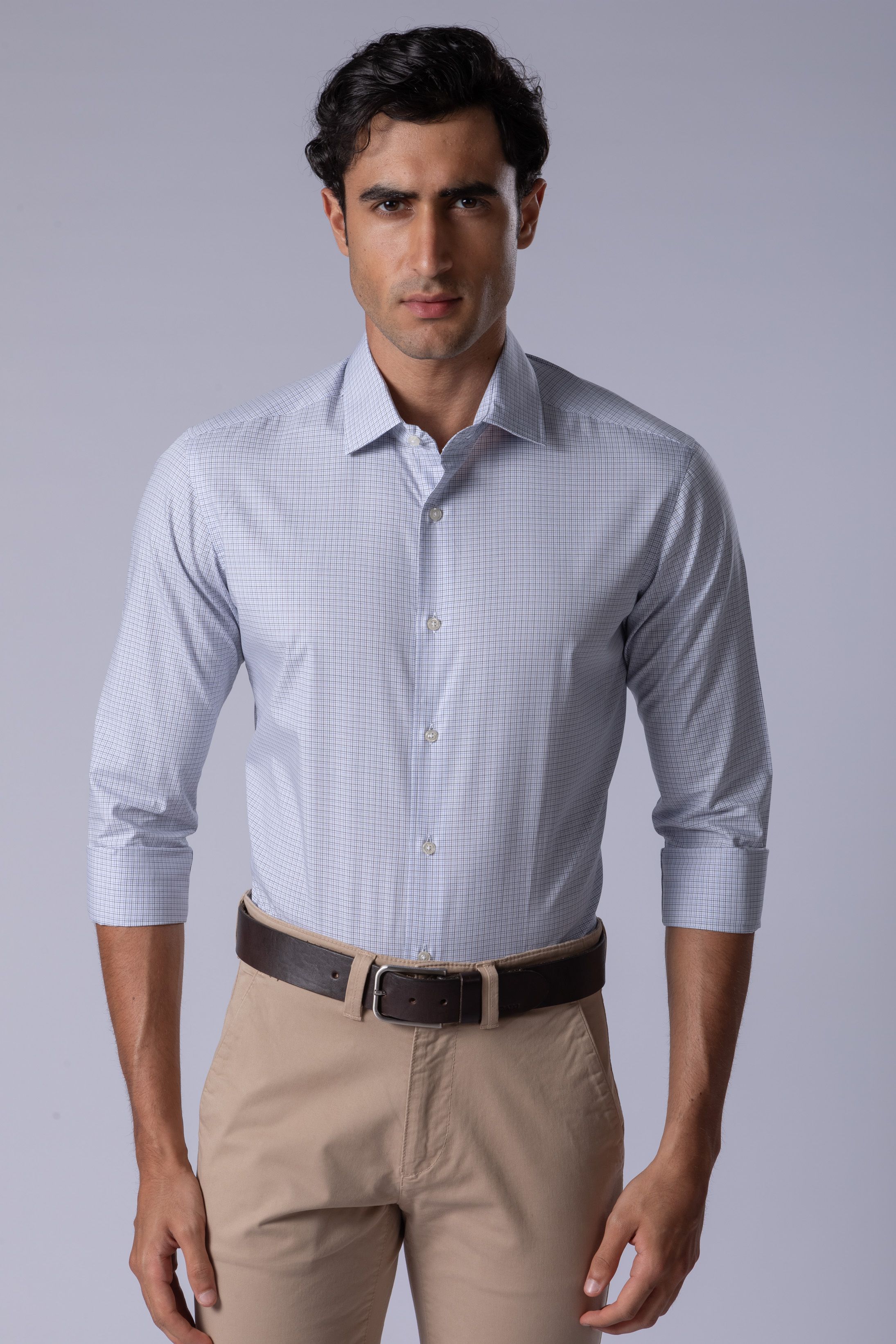 Camisa Manga Longa Slim fit Quadriculado preto/azu - Diodato Alfaiataria