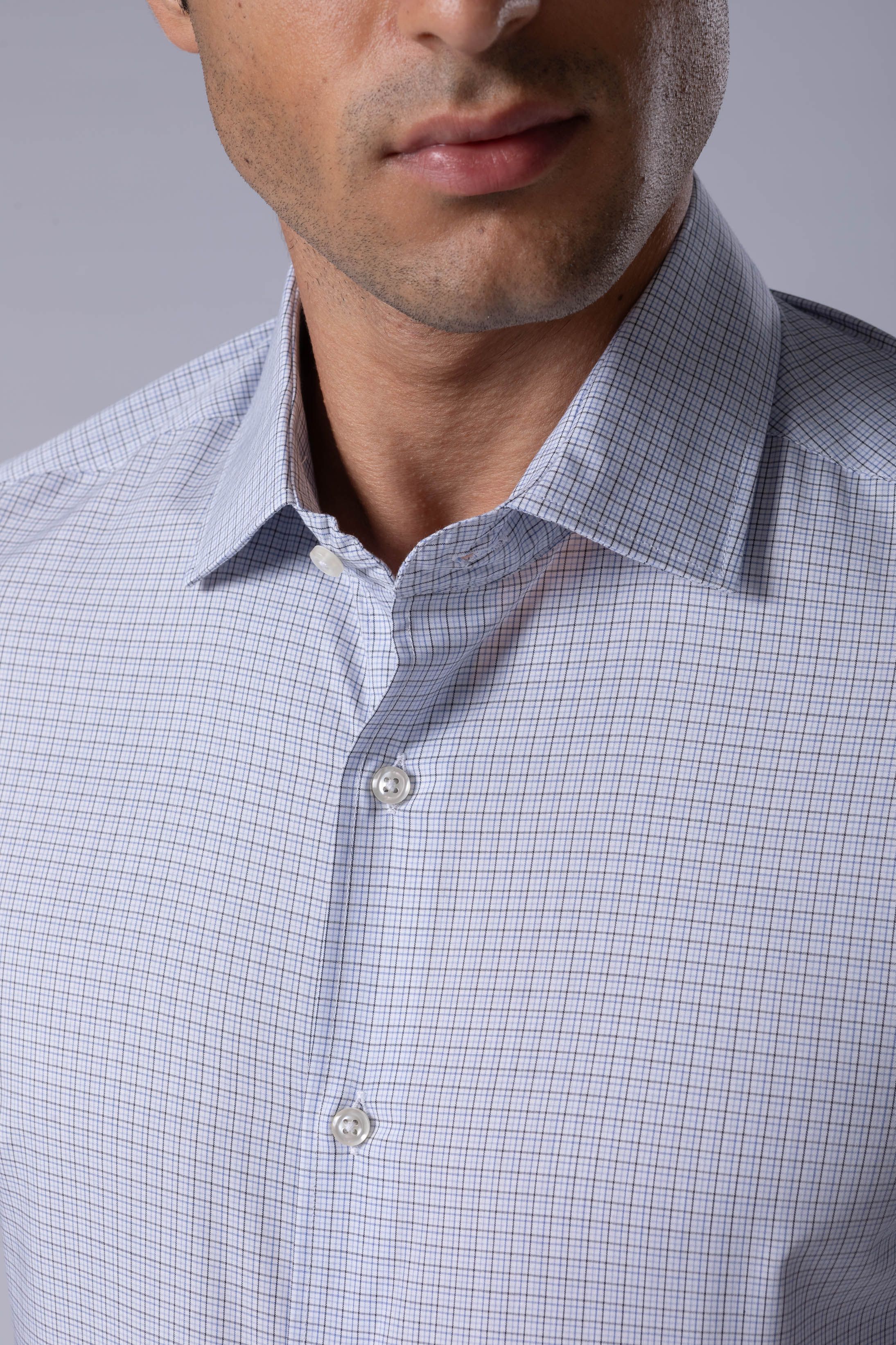 Camisa Manga Longa Slim fit Quadriculado preto/azul
