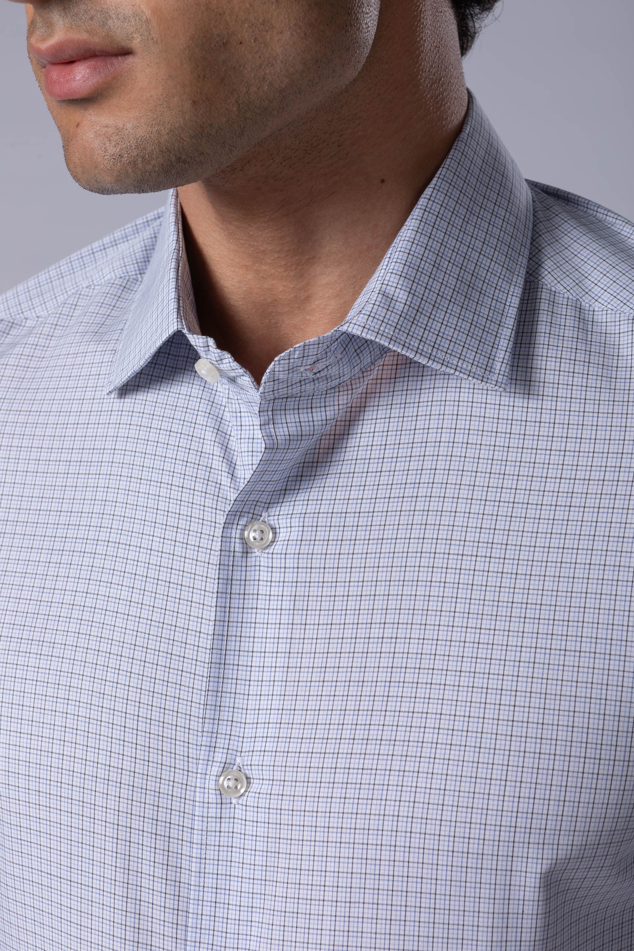 Camisa Manga Longa Slim fit Quadriculado preto/azul
