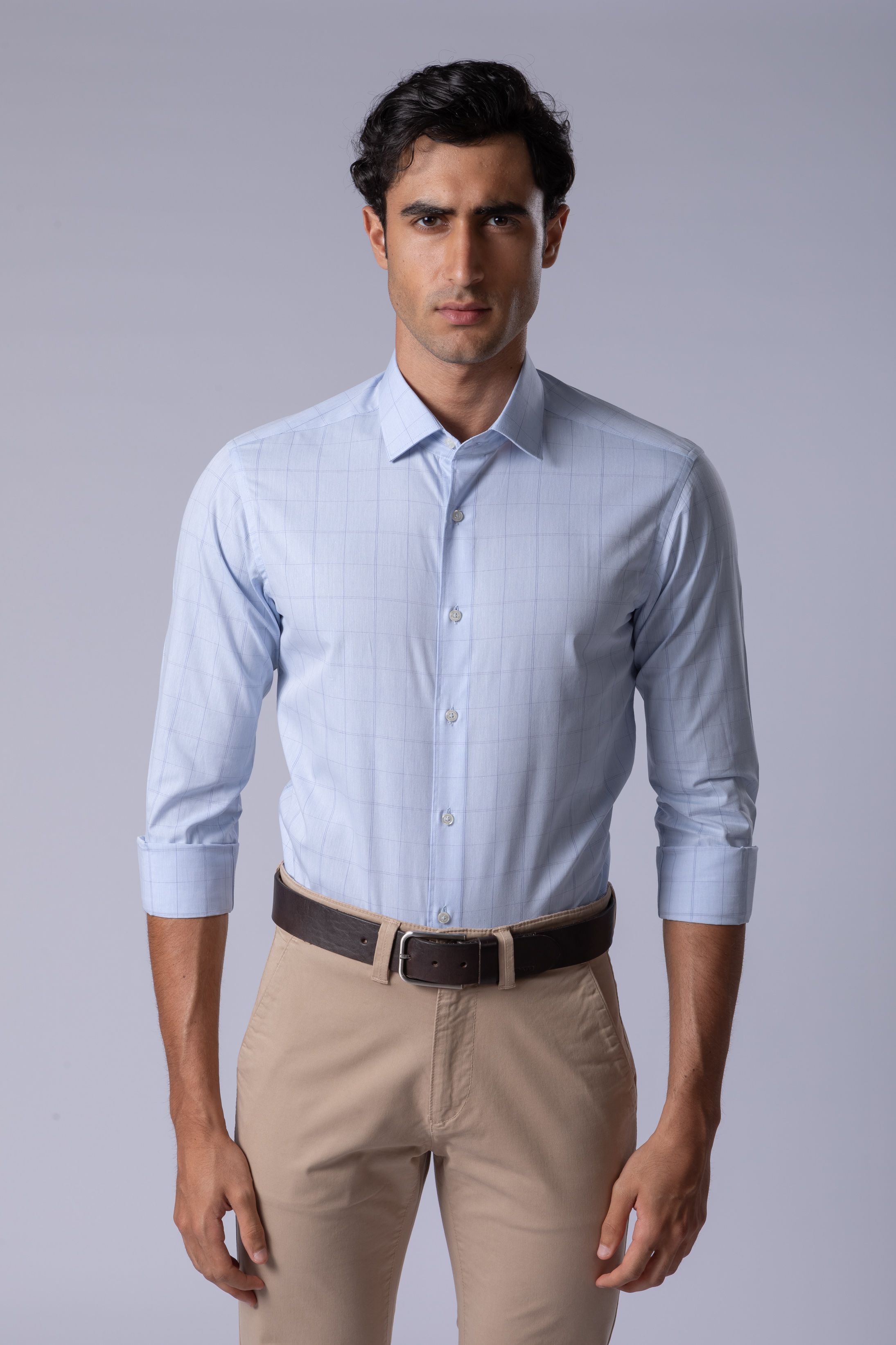 Camisa Manga Longa Slim fit Quadriculado azul - Diodato Alfaiataria