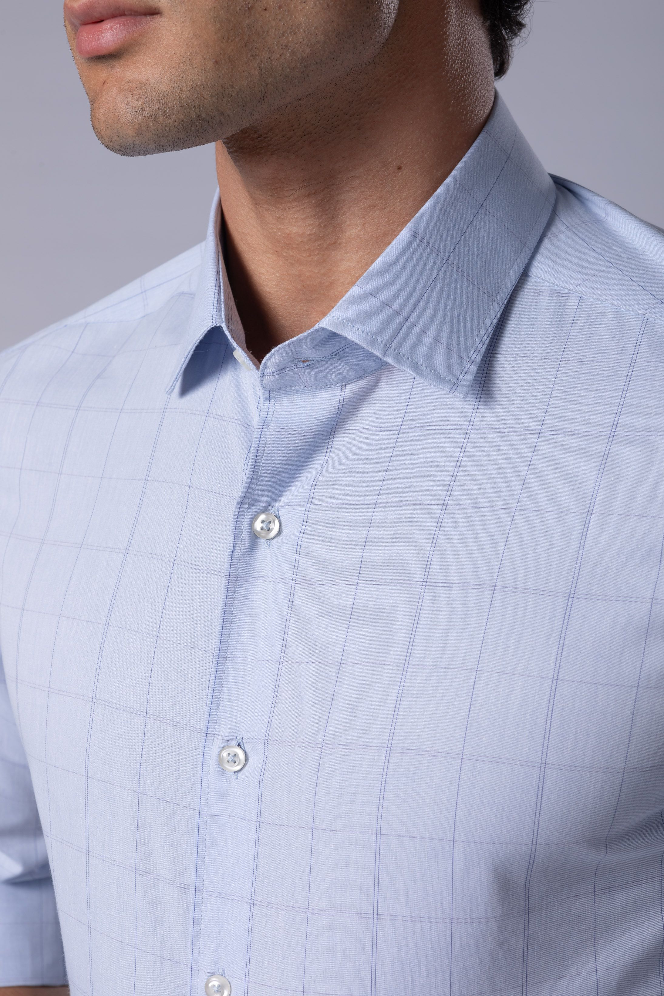 Camisa Manga Longa Slim fit Quadriculado azul
