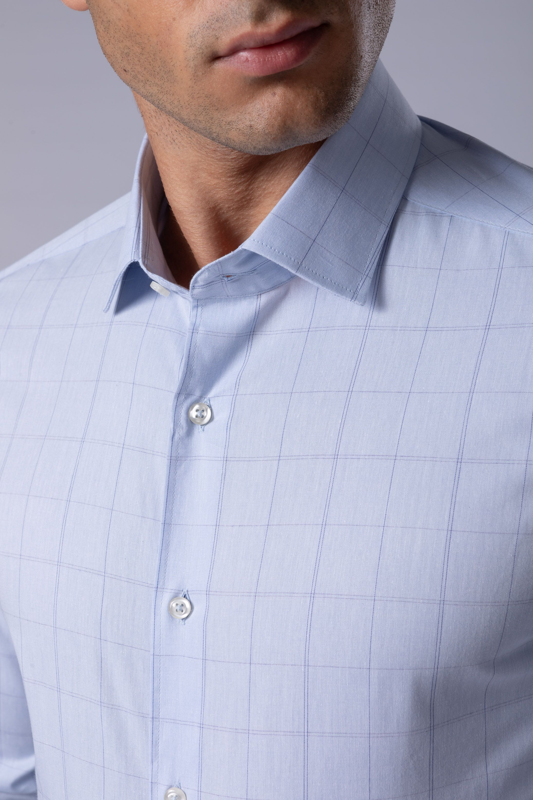 Camisa Manga Longa Slim fit Quadriculado azul