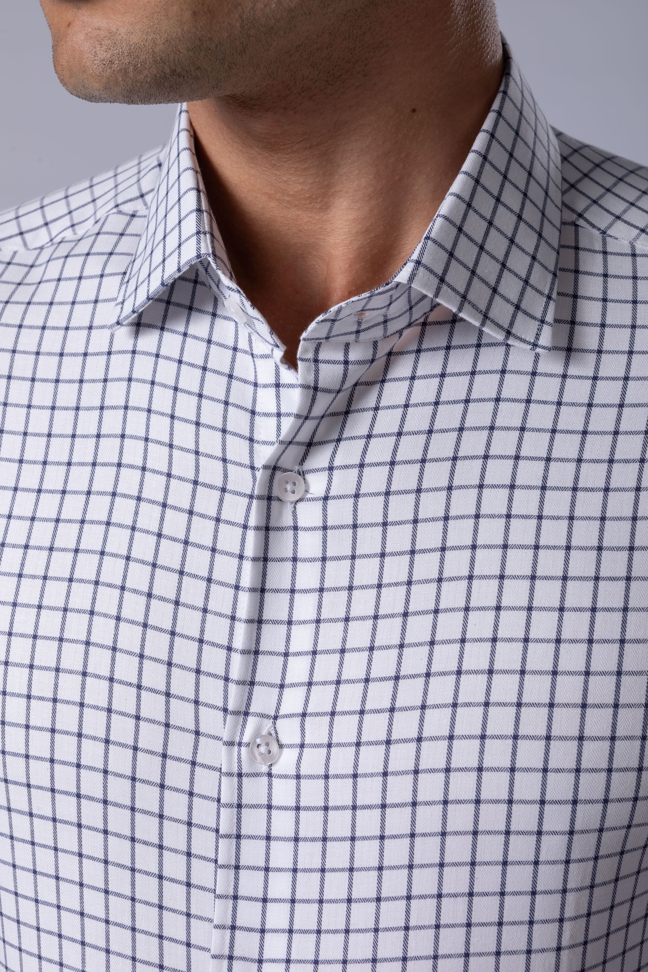 Camisa Manga Longa Slim fit Branco quadriculado marinho
