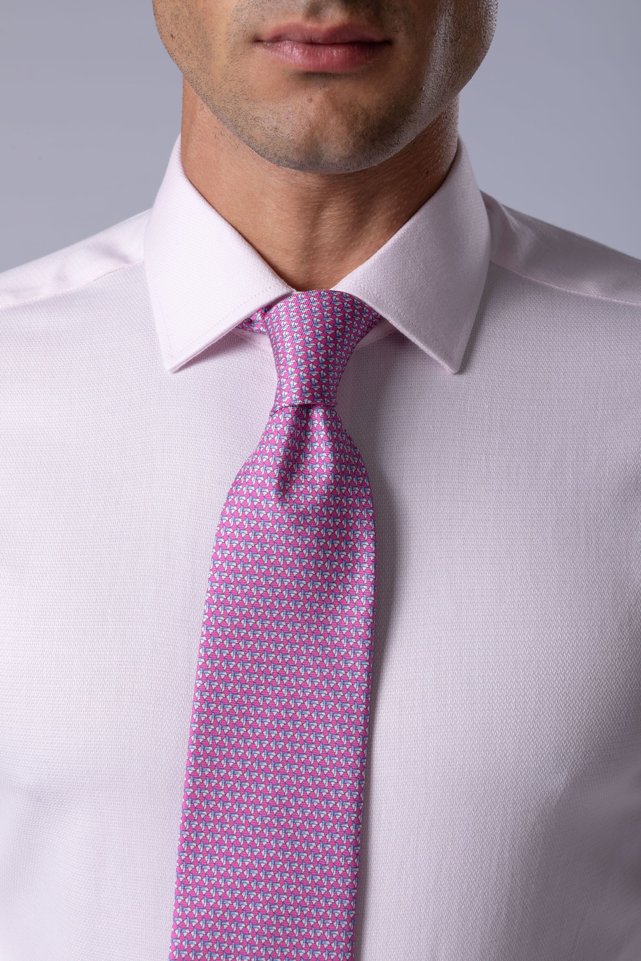 Gravata Seda Italiana Rosa com azul - Diodato Alfaiataria