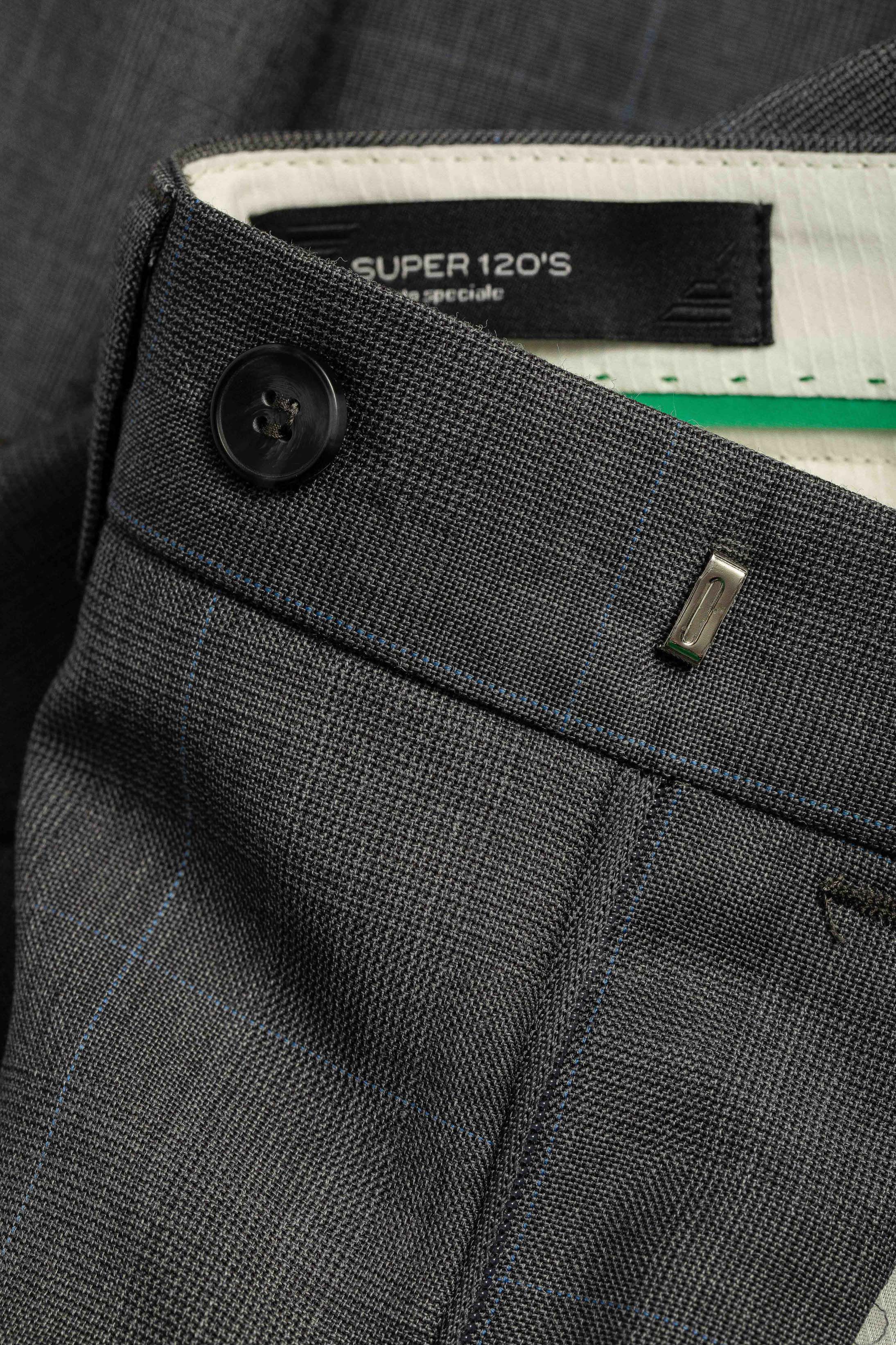 Terno Super 120 Slim Window Pane cinza médio
