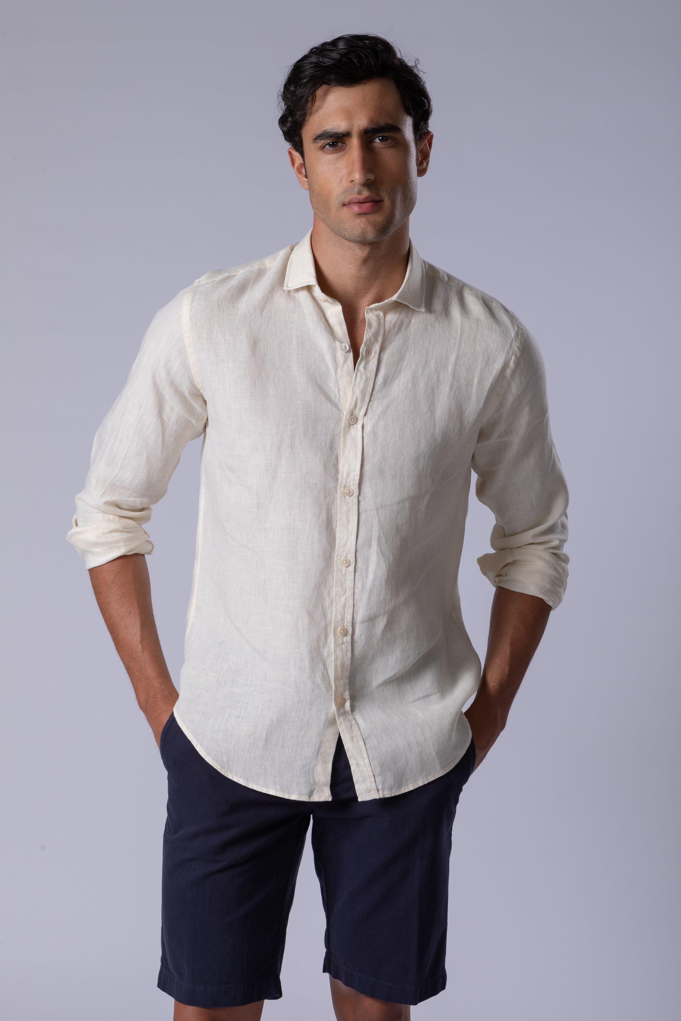 Camisa Manga Longa Regular Linho amarela - Diodato Alfaiataria