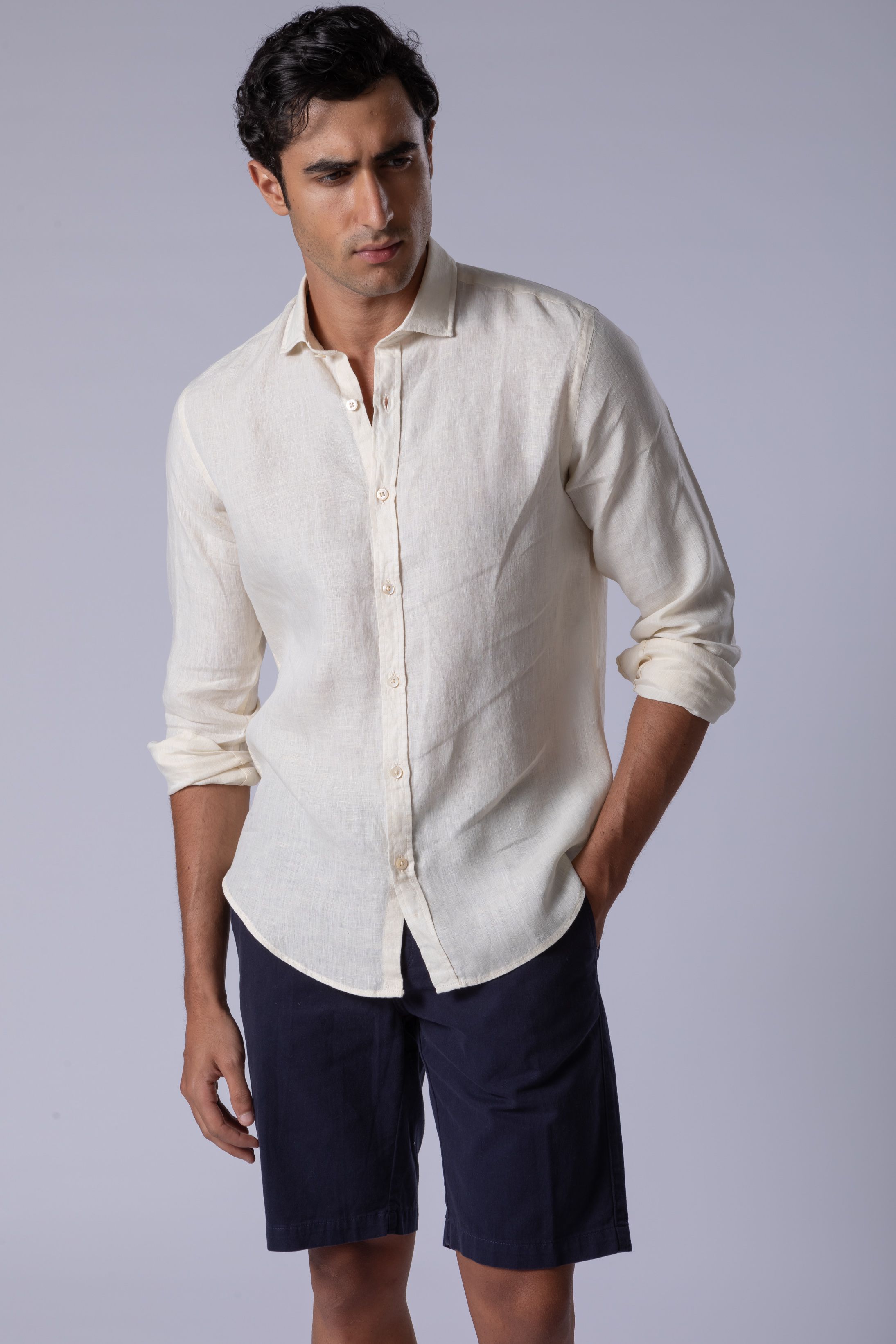 Camisa Manga Longa Slim Fit Linho amarela - Diodato Alfaiataria