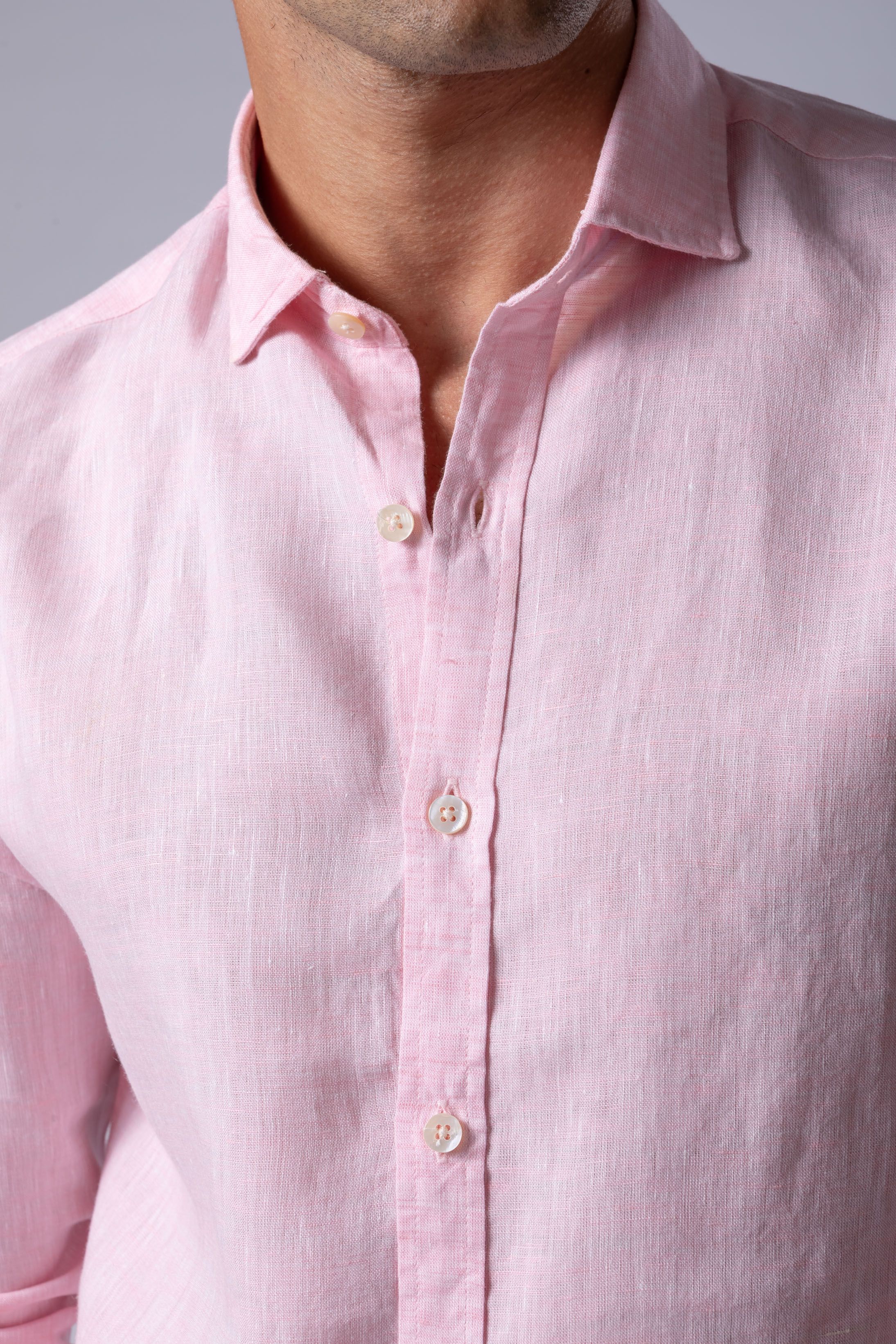 Camisa Manga Longa Slim Fit Linho rosa