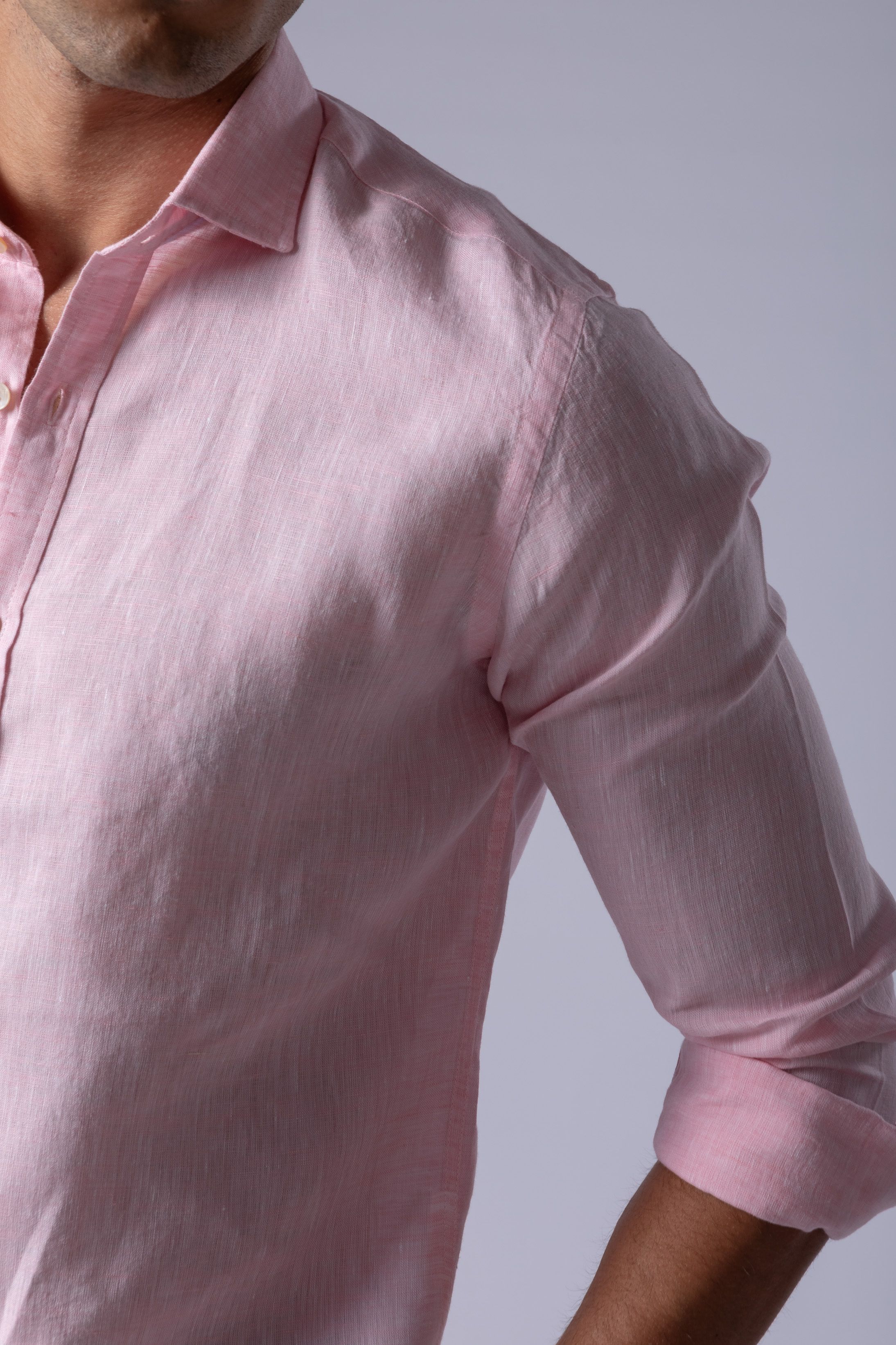 Camisa Manga Longa Slim Fit Linho rosa