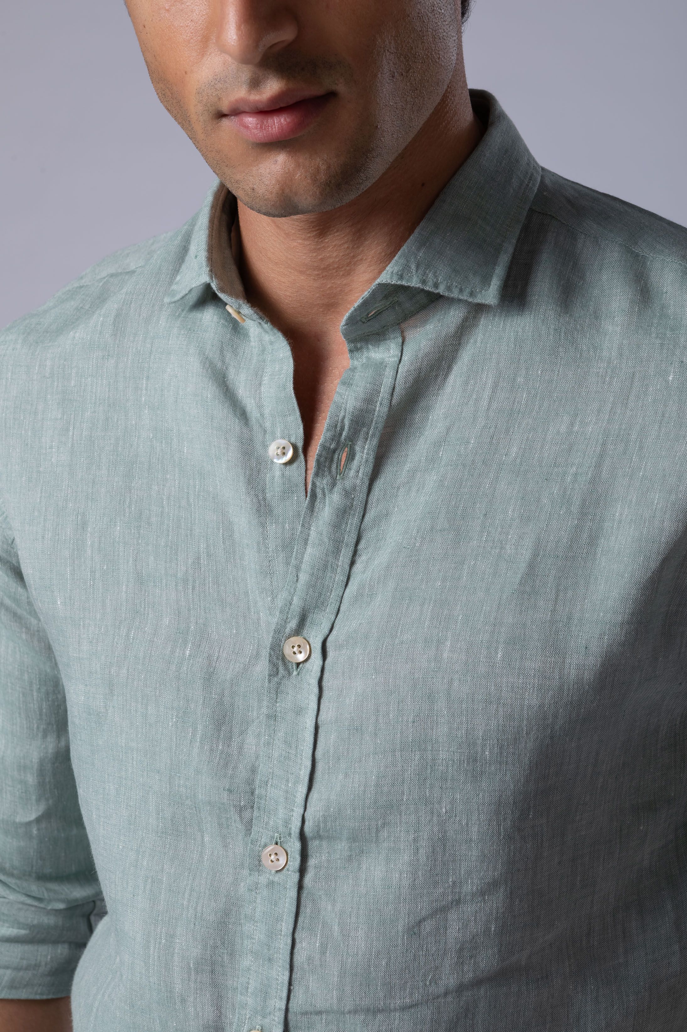 Camisa Manga Longa Slim Fit Linho verde