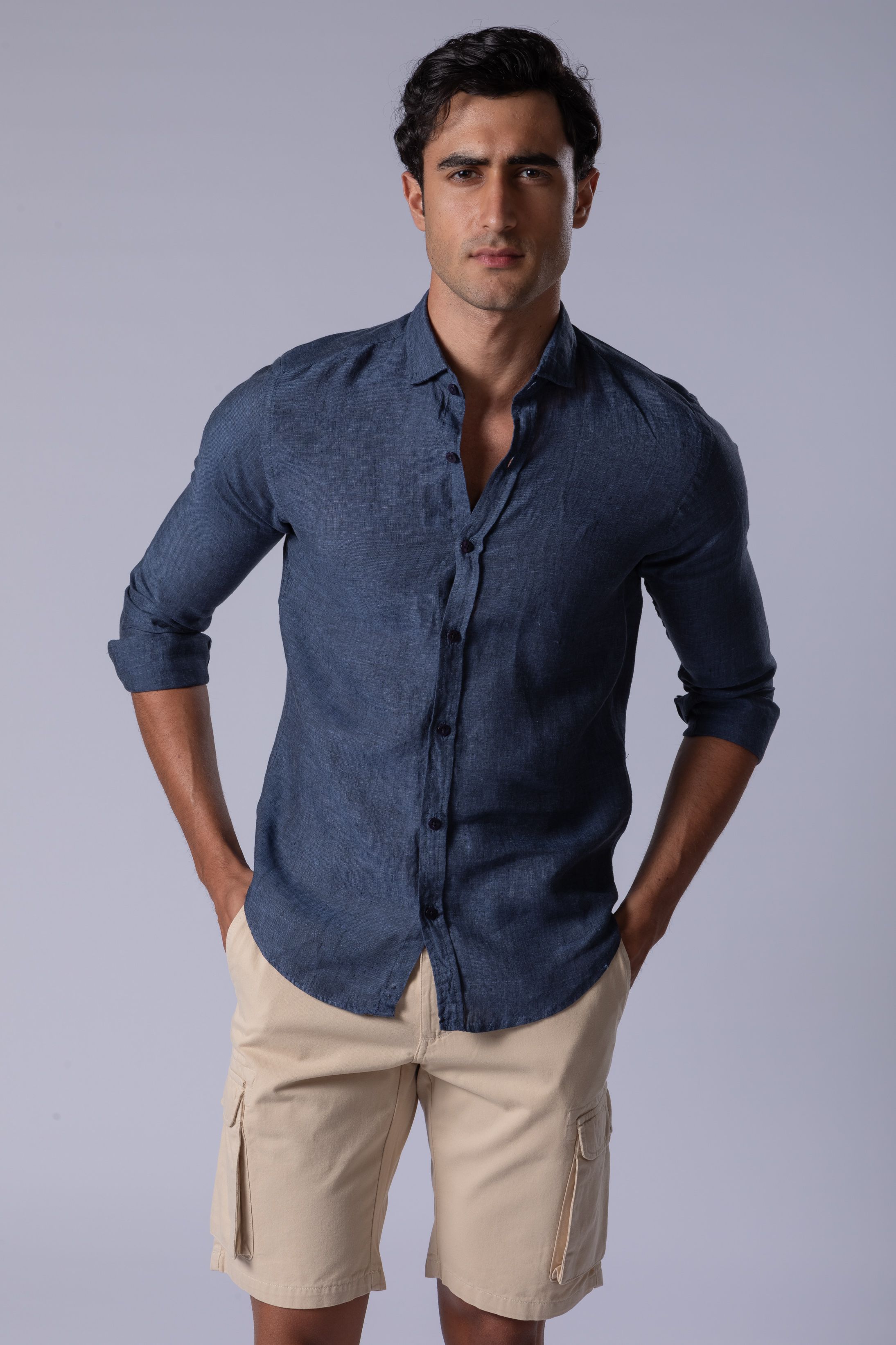 Camisa Manga Longa Slim Fit Linho marinho - Diodato Alfaiataria