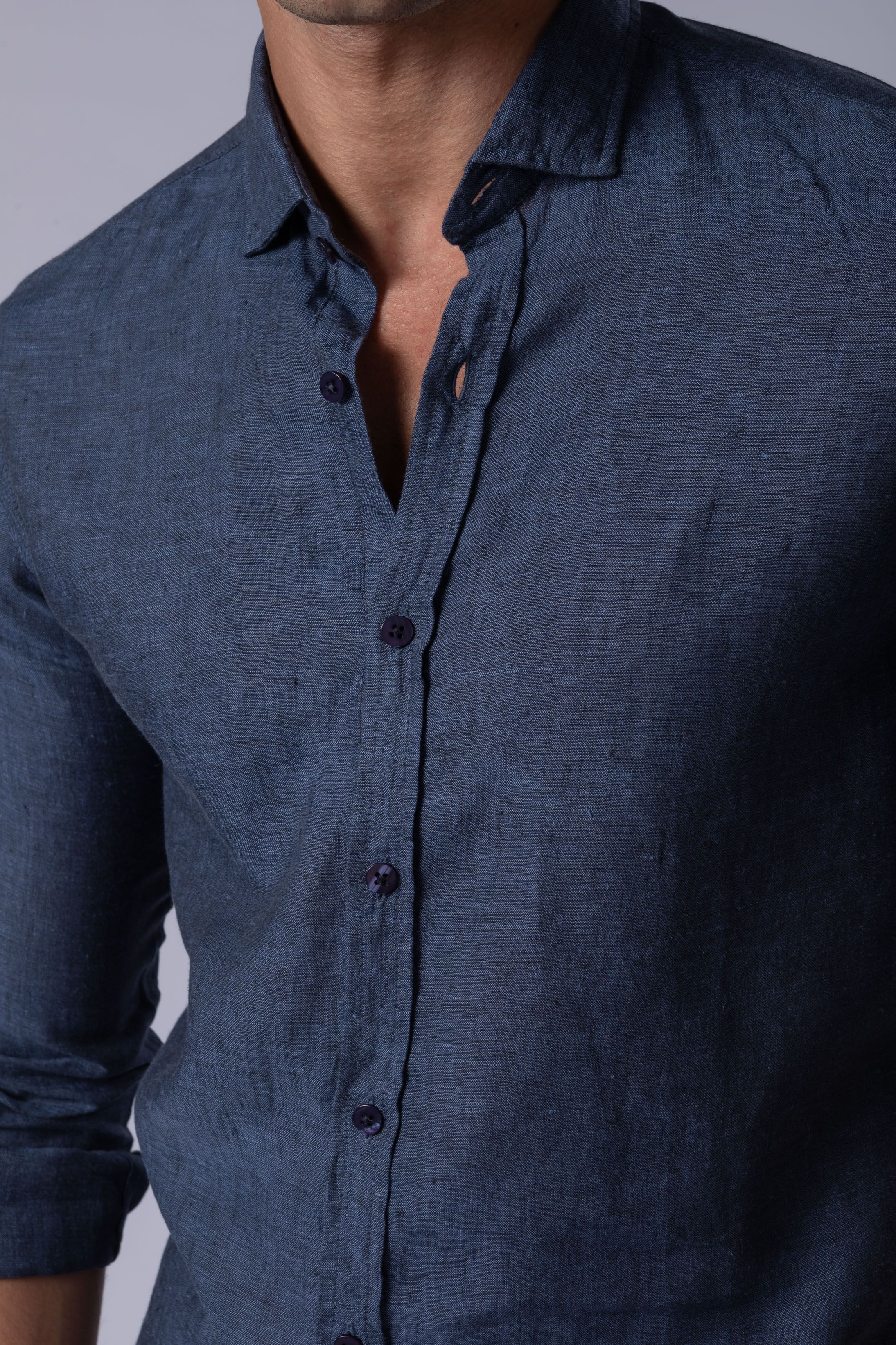 Camisa Manga Longa Slim Fit Linho marinho